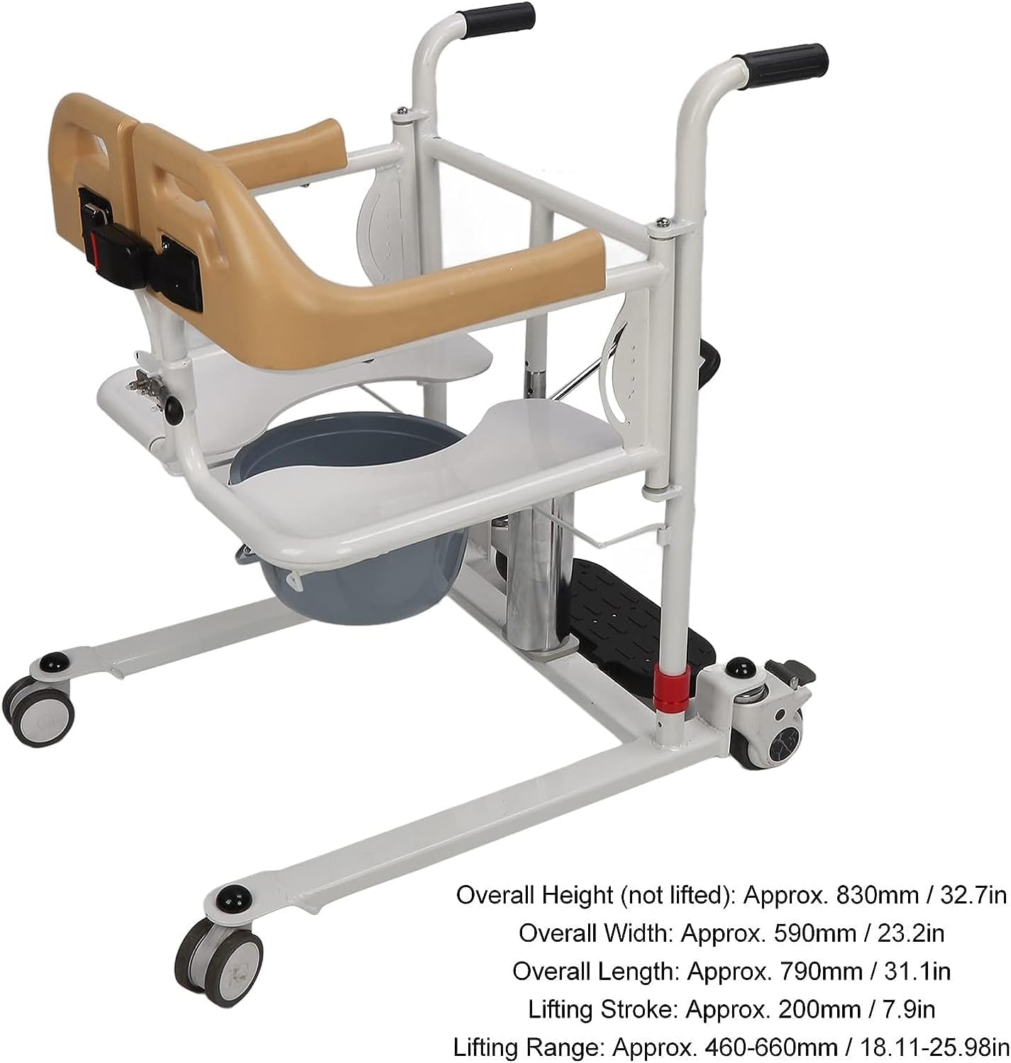 Transport Hydraulic Patient Lift Transfer Wheelchair for Home w/180° Split Seat, Potty and Dining Table Portable Disabled Transfer Lifter Toilet Chair - Height Adjustable (Yellow)