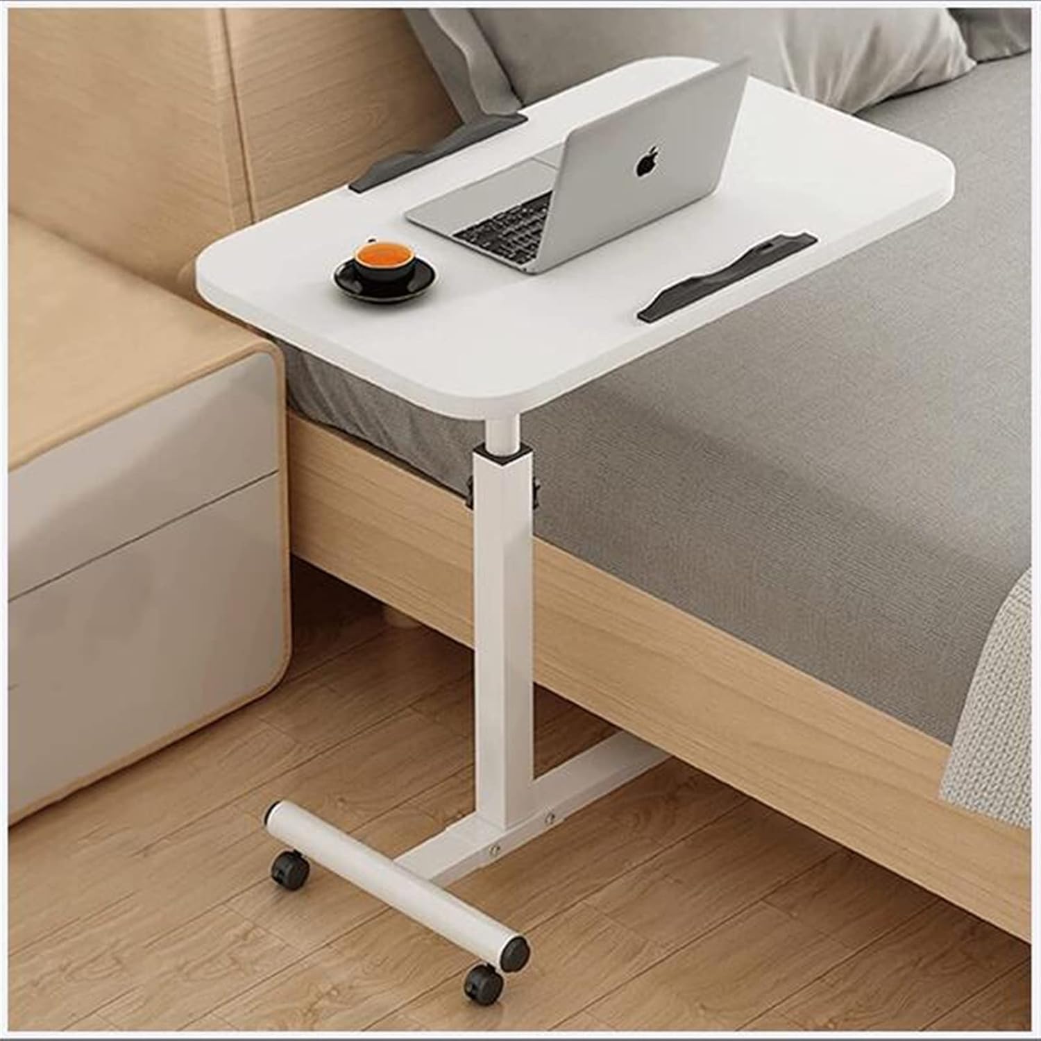 Adjustable Overbed Table with Wheels - Portable Bedside Laptop & Reading Table for Nursing, Eating, and Working - Ideal for Hospital and Home Use