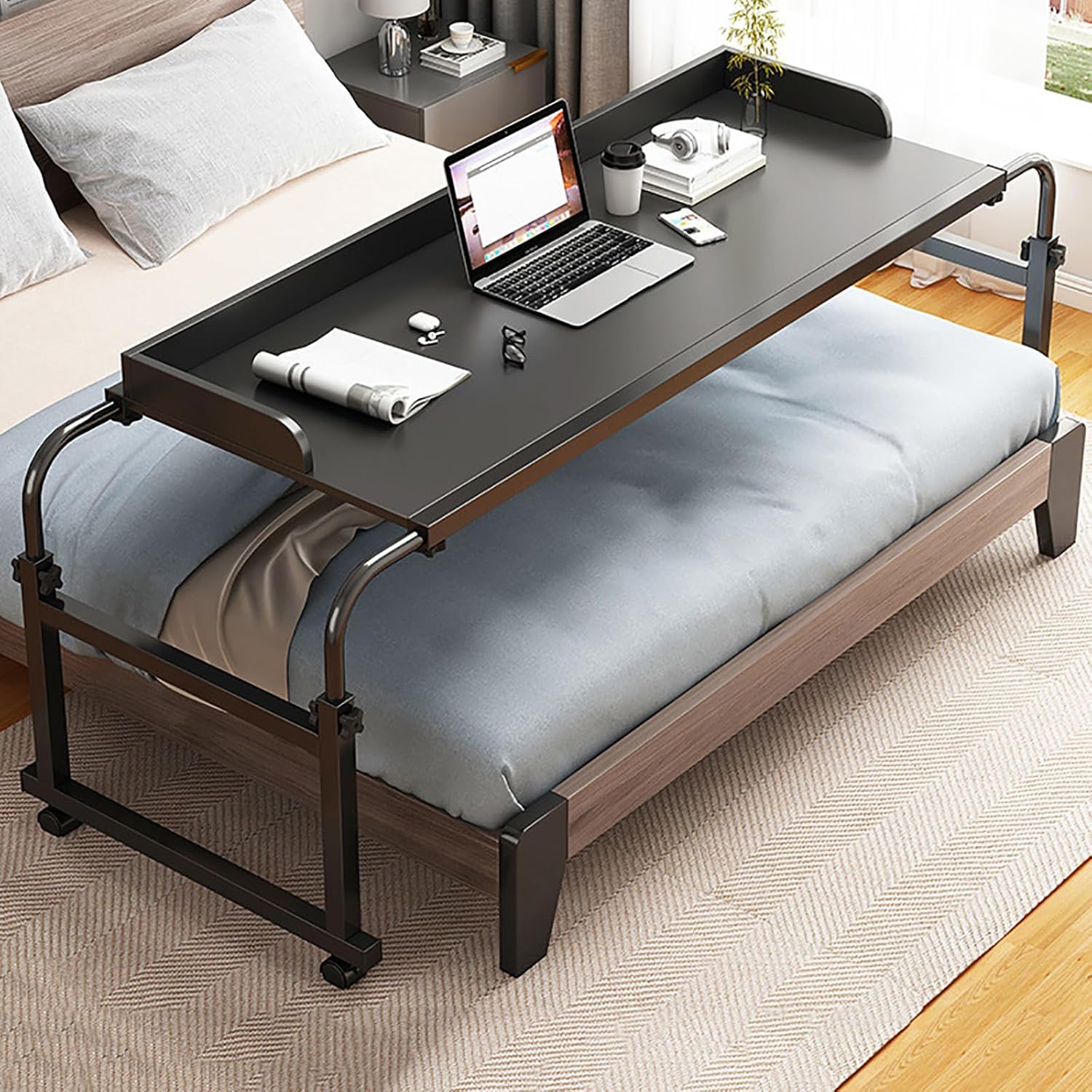 Hospital Table Over Bed For Home Use Swivel,over The Bed Table With Wheels,Adjustable Height Table,Hospital Bed Table,Chair Cart,laptop Desk For Bed,Recliner Table,Perfect For Hospital Families