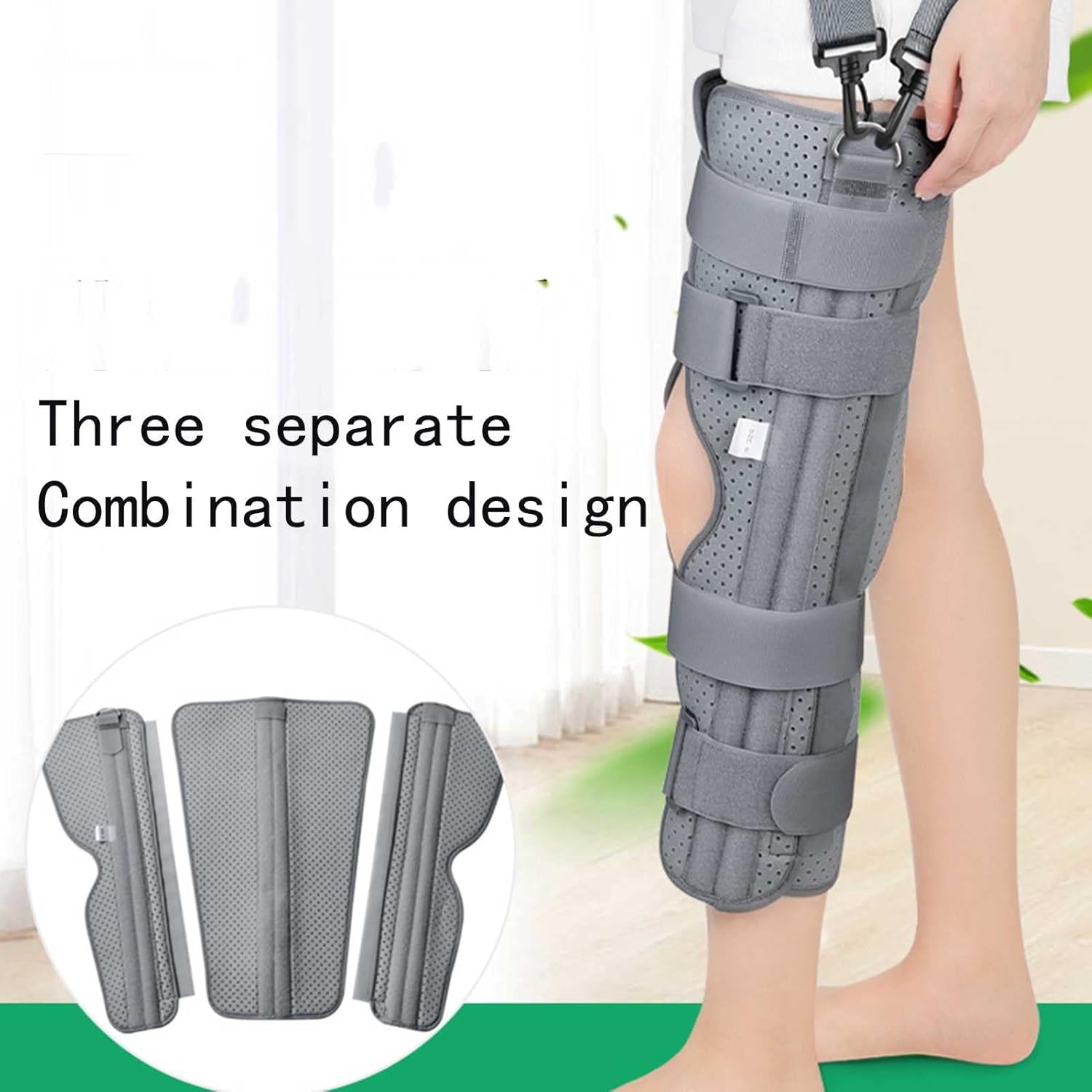 Knee Immobilizer 3-Panel Knee Splint Full Leg Straight Brace Comfort Rigid Support for Knee Pre-and Postoperative Injury Or Surgery Recovery,Gray 2-S