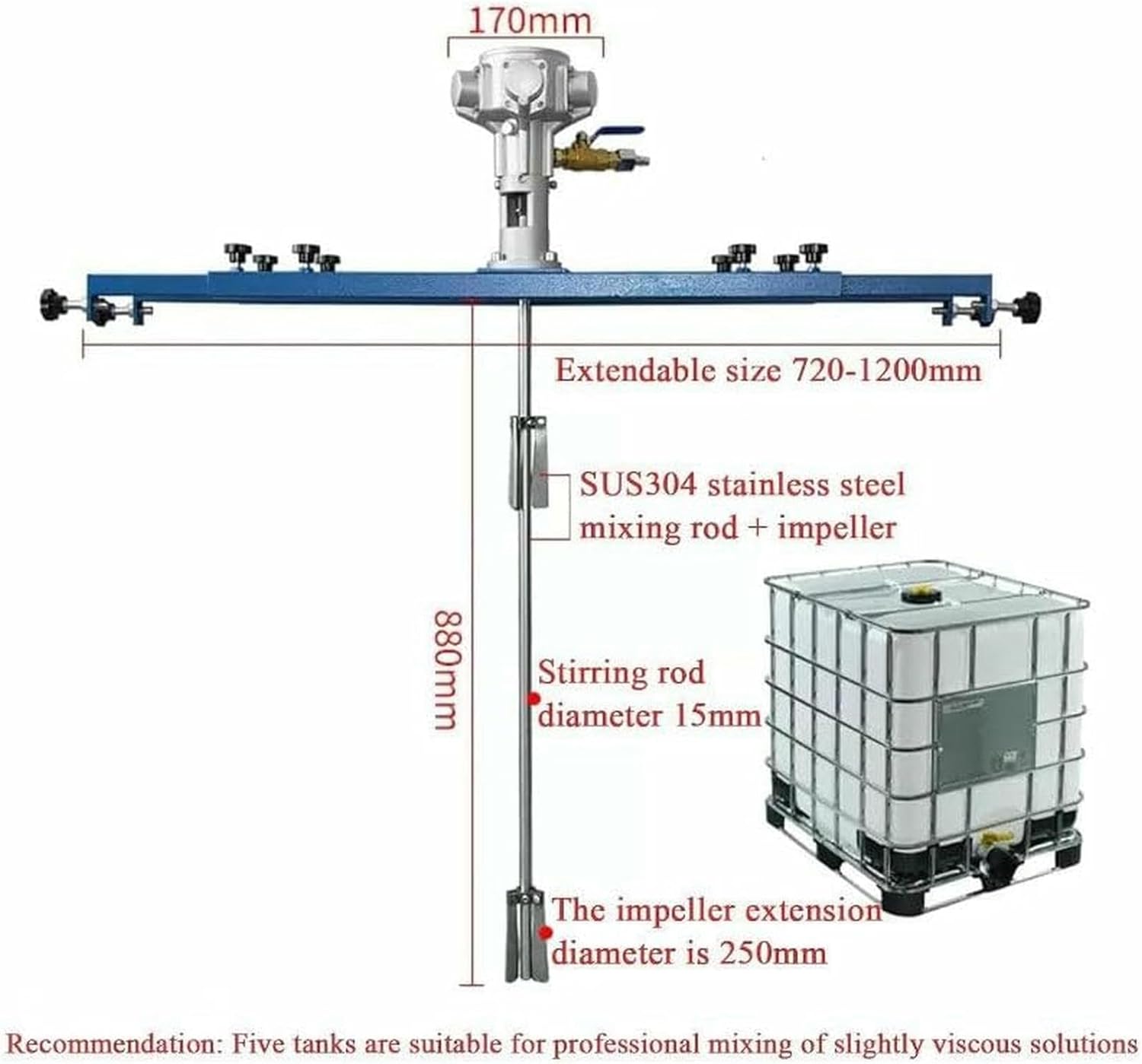 IBC Air Agitator, Pneumatic 1 Ton Tank Mixer Machine, Paint Stirring Machine, Folding Propeller, with Support Hanger, for Ink Dissolver Agitator-