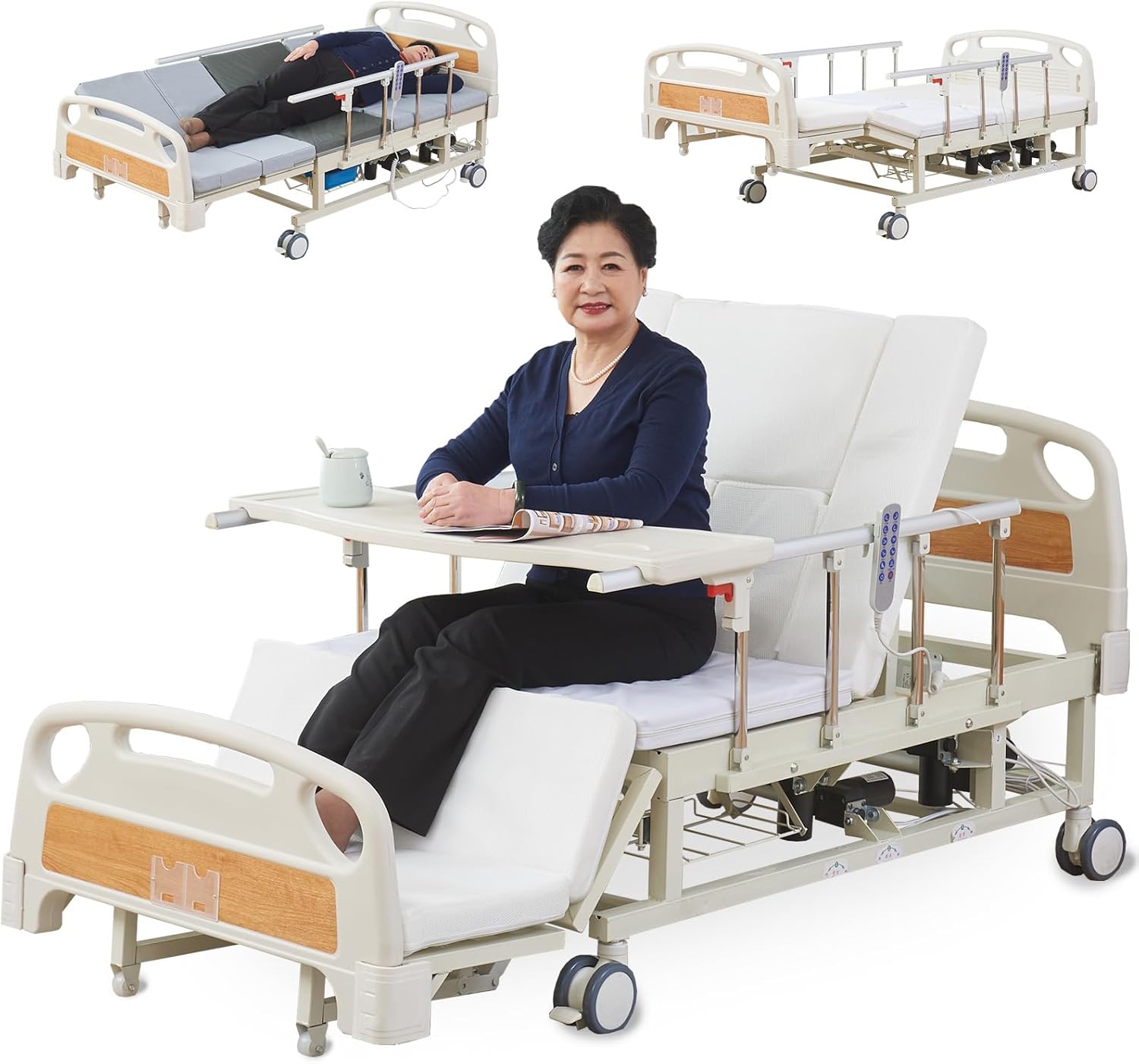 Premium Full Electric Hospital Bed for Home Use with Lateral Tilting Function, 10-Function Medical Beds with 5 Adjustable Positions, CPR Flat, 5