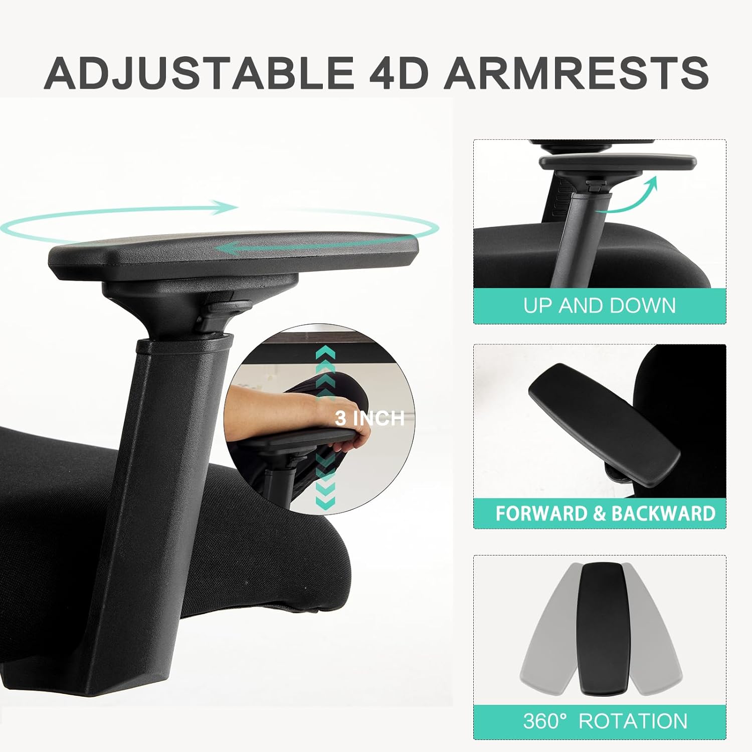 YFO Big and Tall Office Chair 500LBS - Computer Desk Chair with Adjustable Lumbar Support, Heavy Duty Ergonomic Mesh with 360 Rotation 4D Arm and Extra Wide Comfty Seat, Quiet Wheels for Adults