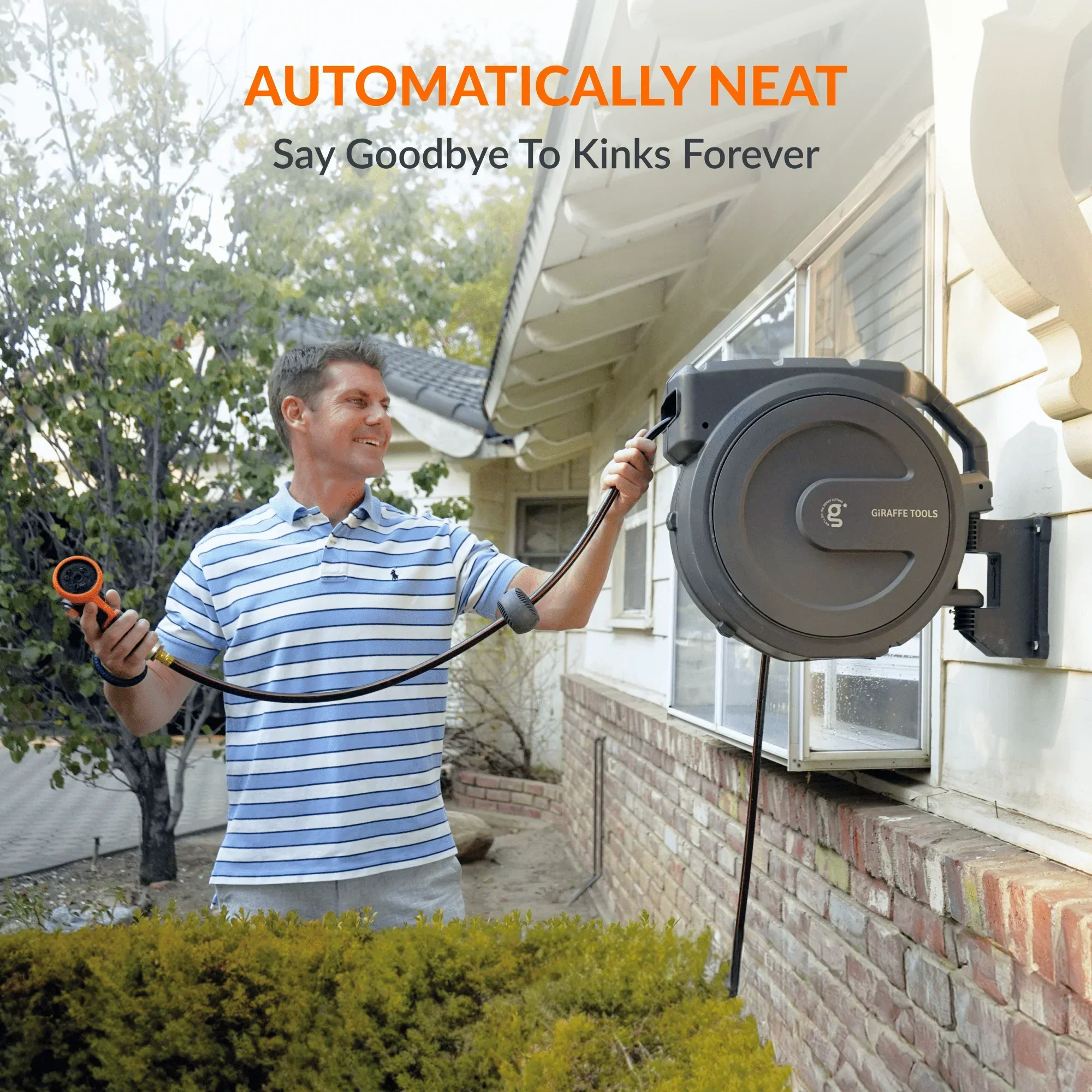 Giraffe Tools 62 Ft.- 155 Ft. Retractable Garden Hose Reel with Adjustable 9-pattern Nozzle