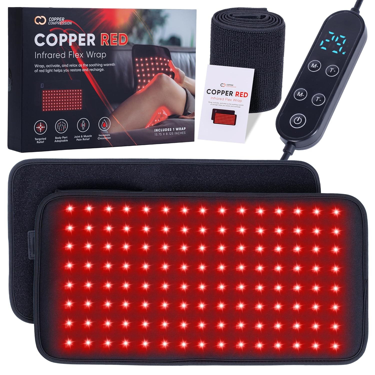 CopperRed™ Infrared Flex Wrap Red Light Therapy Device by Copper Compression. Dual Wavelength, Near Infrared Technology NIR for Muscle, Joint, and Full Body Recovery