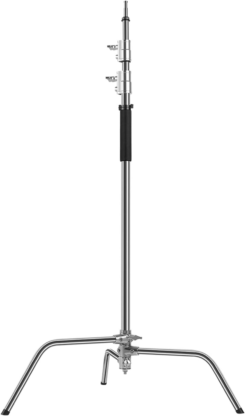 GVM Photography Heavy Duty C Stand with Boom Arm - Max Height 10ft/3.2m, 3ft/1m to 7ft/2.25m Holding Arm Kit for Reflectors, Softboxes, Monolights