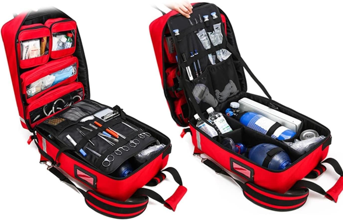 First Aid Kit Bag Rolling Medical Supplies with Detachable Trolley, Nurse Emergency Rescue for Outdoor Hiking, Backpacking, Camping, Responder Trauma