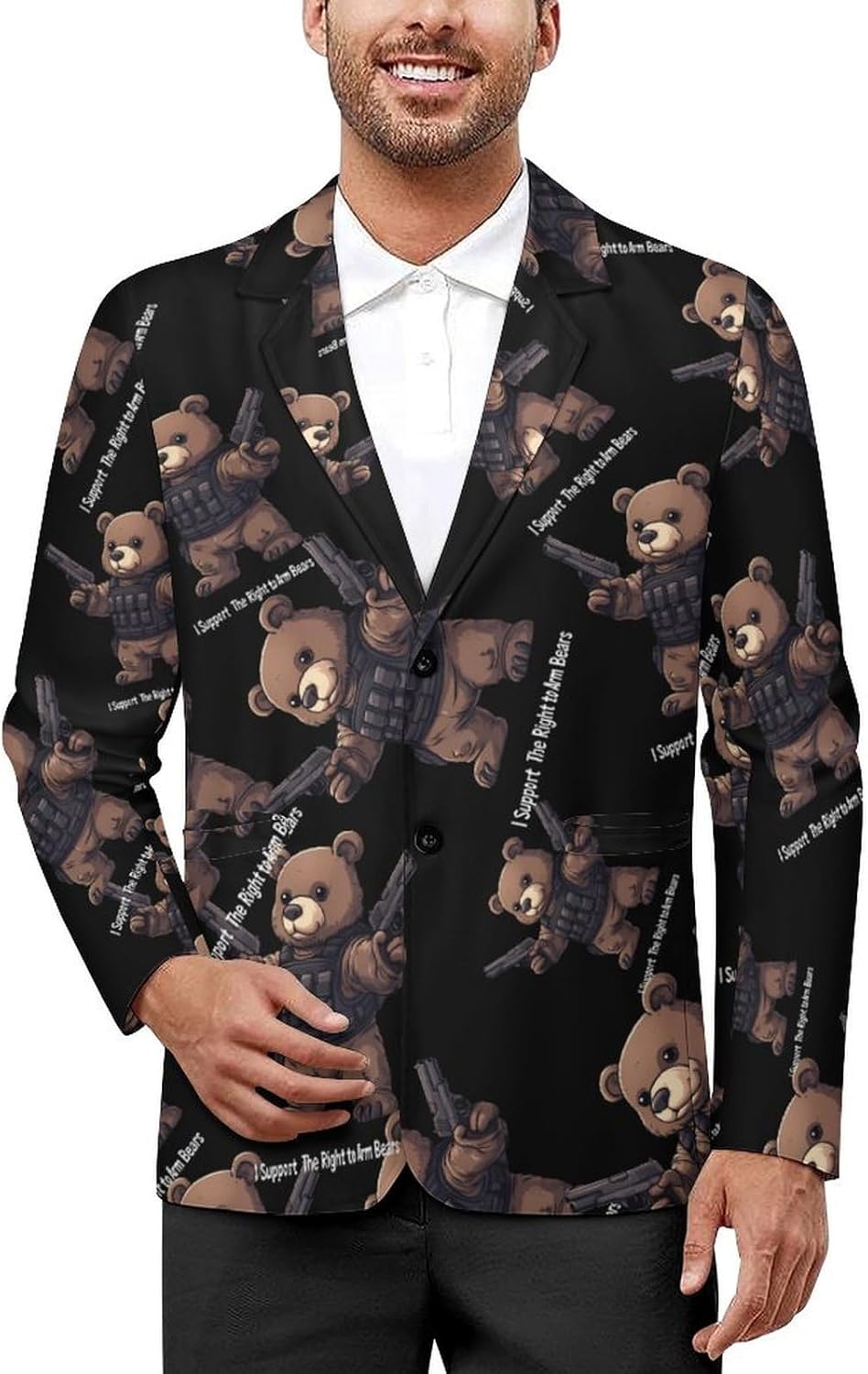 I Support The Right to Arm Bears Men's Suits Business Formal Suit Dress Print Jackets Casual Wedding Party Coat