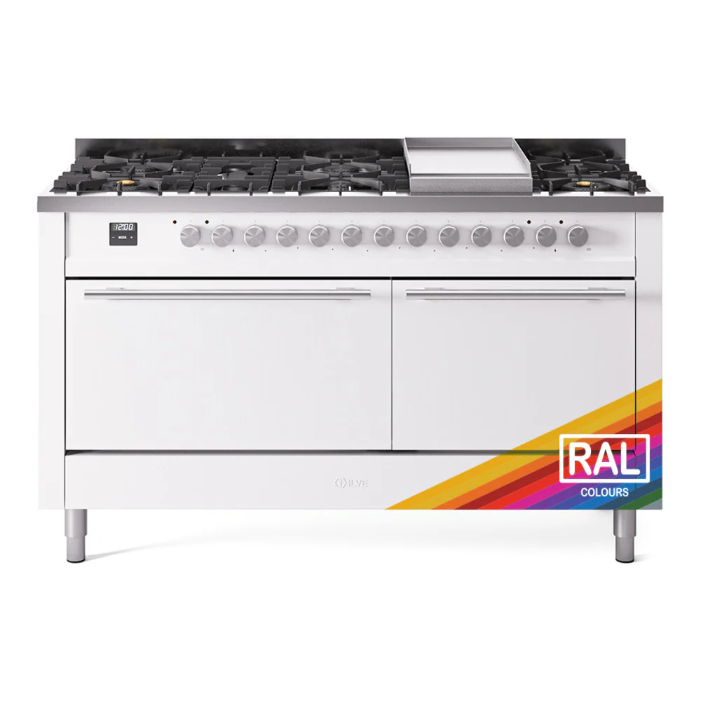 ILVE 60-inch Professional Plus II Dual Fuel Range with 9 Burners, Griddle, and Solid Door Oven in RAL (UP60FQMPRA)