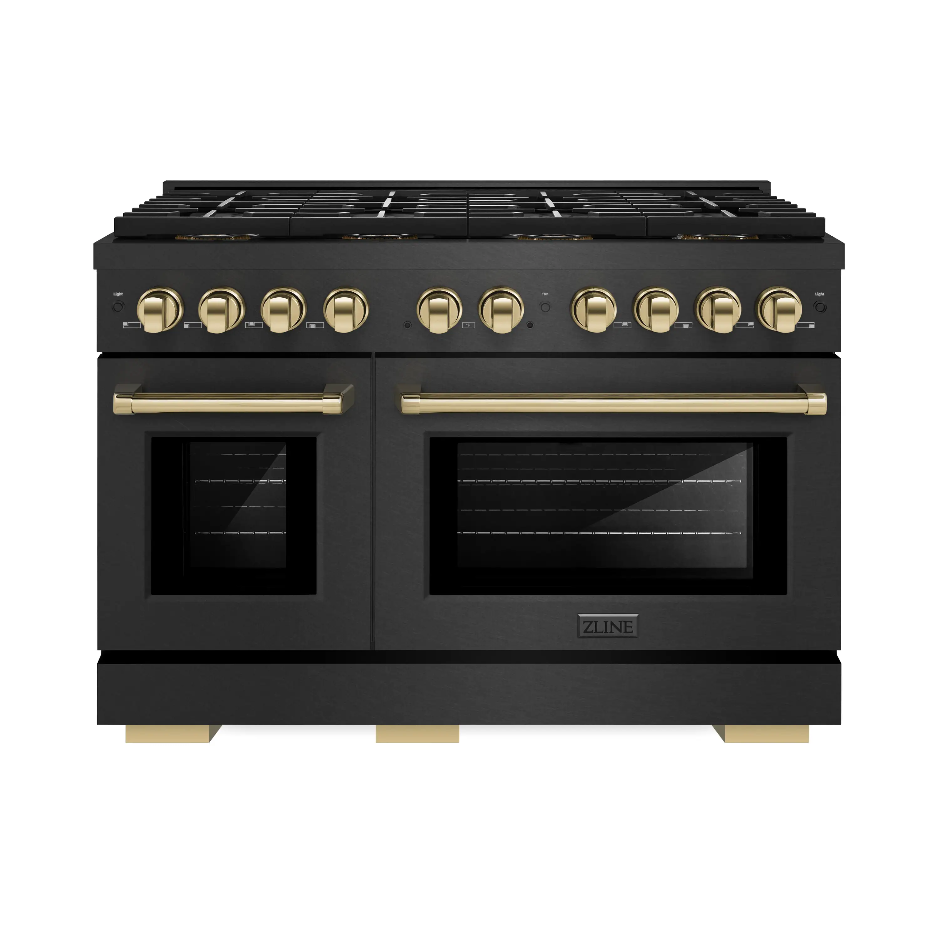 ZLINE Autograph 48-Inch 6.7 Cu. Ft. Paramount Gas Range with 8 Burner DuoPro Cooktop in Black Satin and Gold Accents (PSGRBSZ-48-G)