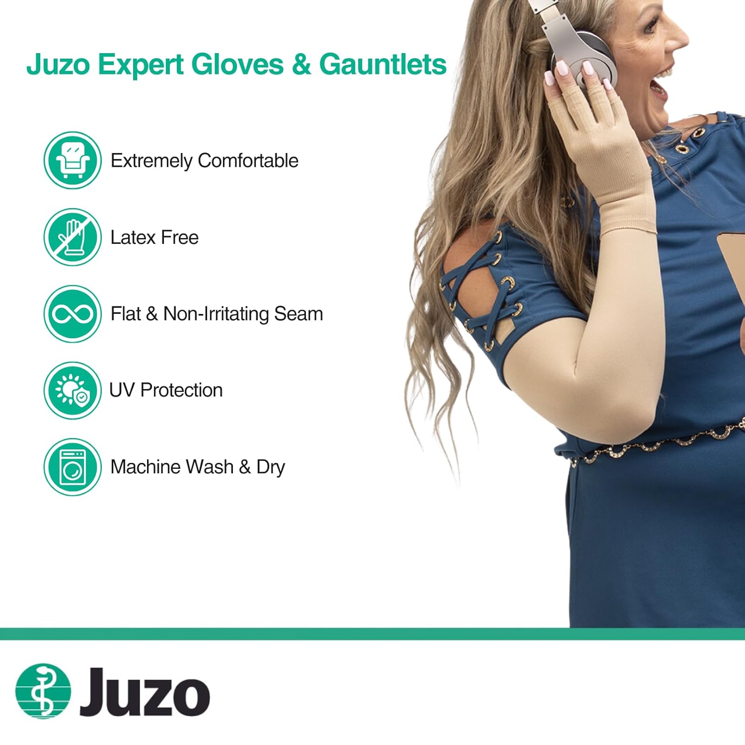 Juzo Expert Compression Gloves & Gauntlets, 30-40 mmHg, Glove | Fingerless Gloves for Women & Men for Burn & Scar Management, Swelling, Severe Edema & Lymphedema Management | Beige, 2