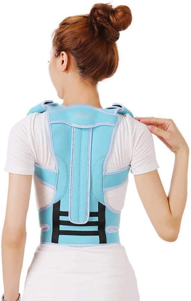Adjustable Posture Corrector Back Support Shoulder Lumbar Brace Support Corset Back Belt for Men Women Improve Shoulder Upper(Blue,Medium-M)