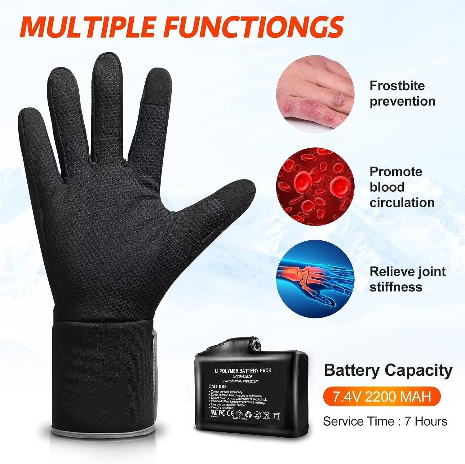 Heated Gloves, Rechargeable Electric Battery - Breathable Gloves Liners for Men Women,Winter Heated Thin Gloves Touchscreen
