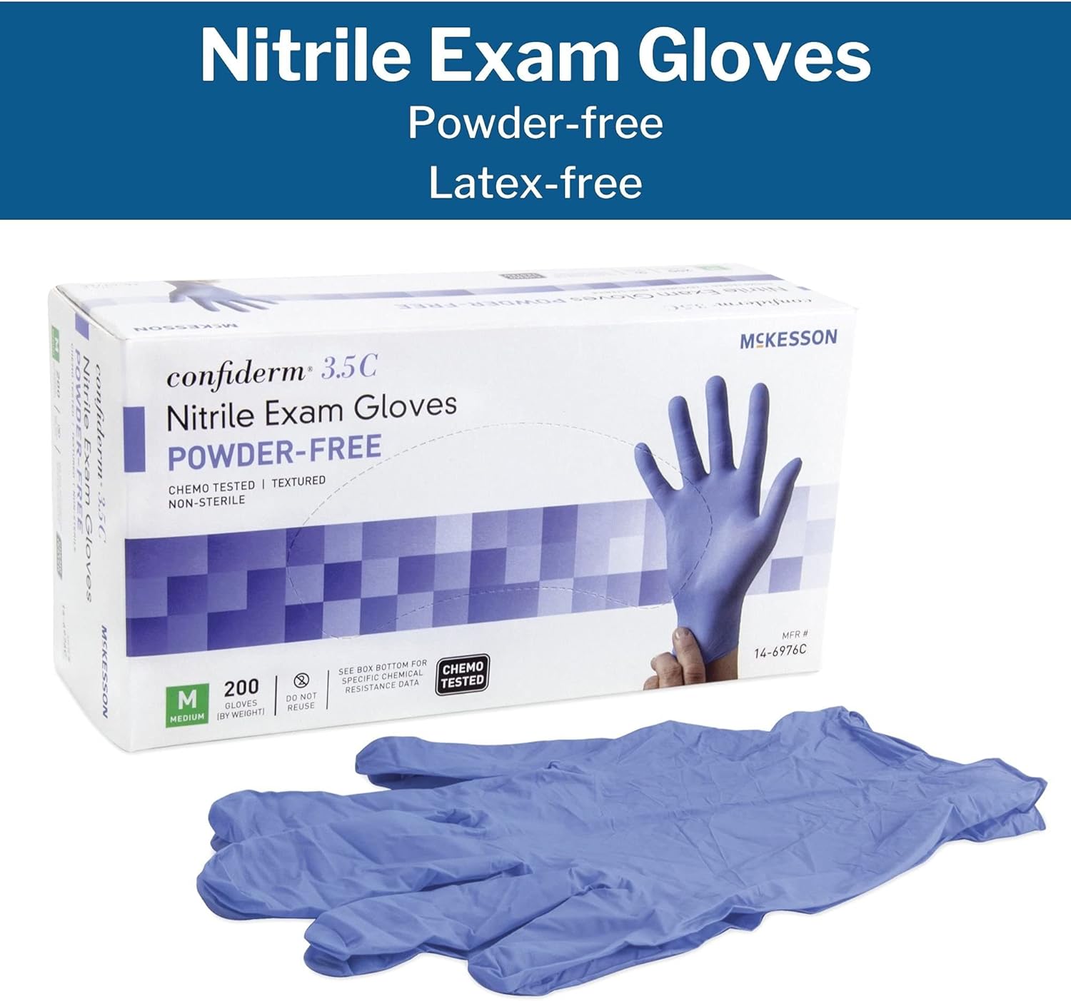 McKesson Confiderm 3.5C Nitrile Latex-Free MED Exam Gloves, Medium, Chemo Tested, Powder-Free, 200/BX (CASE of 10)