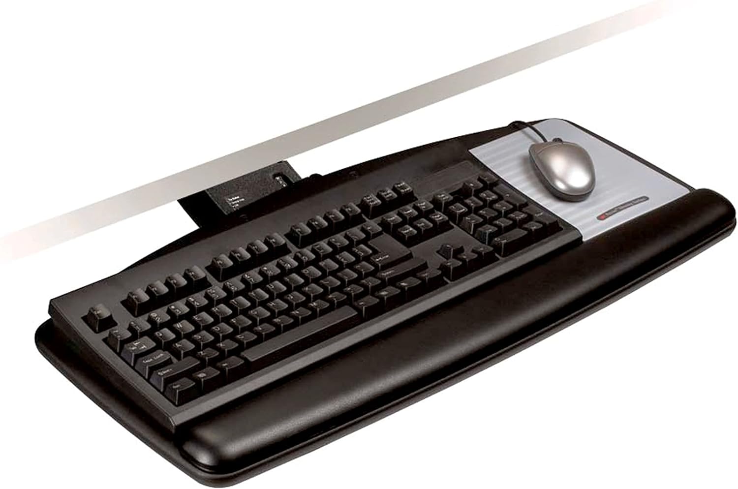 3M Sit/Stand Easy Adjust Keyboard Tray, 25.5 in. x 12 in. Wood Platform, 23 in. Track, Black, Wrist Rest and Mouse Pad
