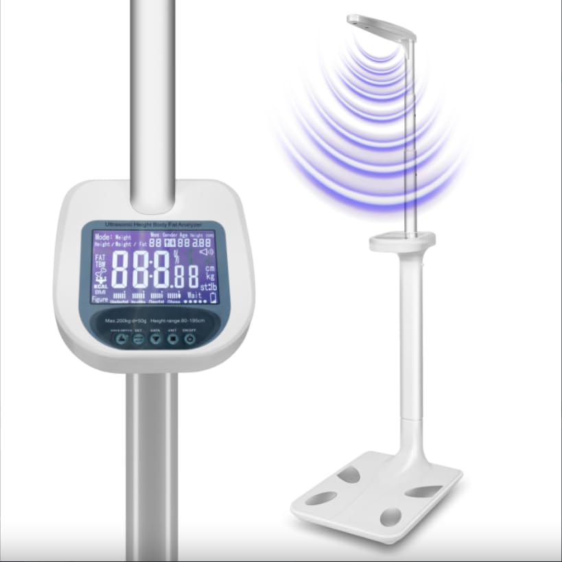 440Lbs Ultrasonic Physician Scale, Digital Height Weight Body Fat Analyzer with BMI, Large Backlit LCD, Voice Broadcast, Retractable Design for Home Hospital Gym