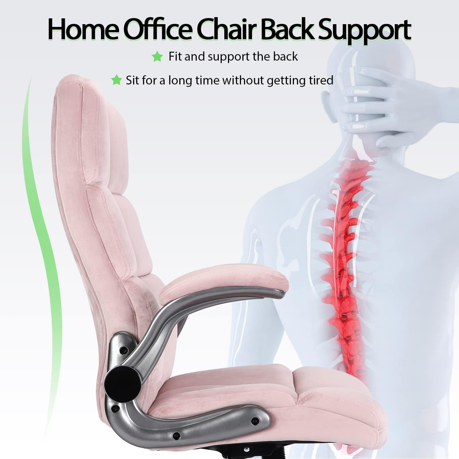 KCREAM Pink Office Chair Home Office Chair Ergonomic Executive Chair Frabic Computer Desk Chair, High Back Adjustable Tilt Angle and Flip up Arms and Thick Padding for Back Support