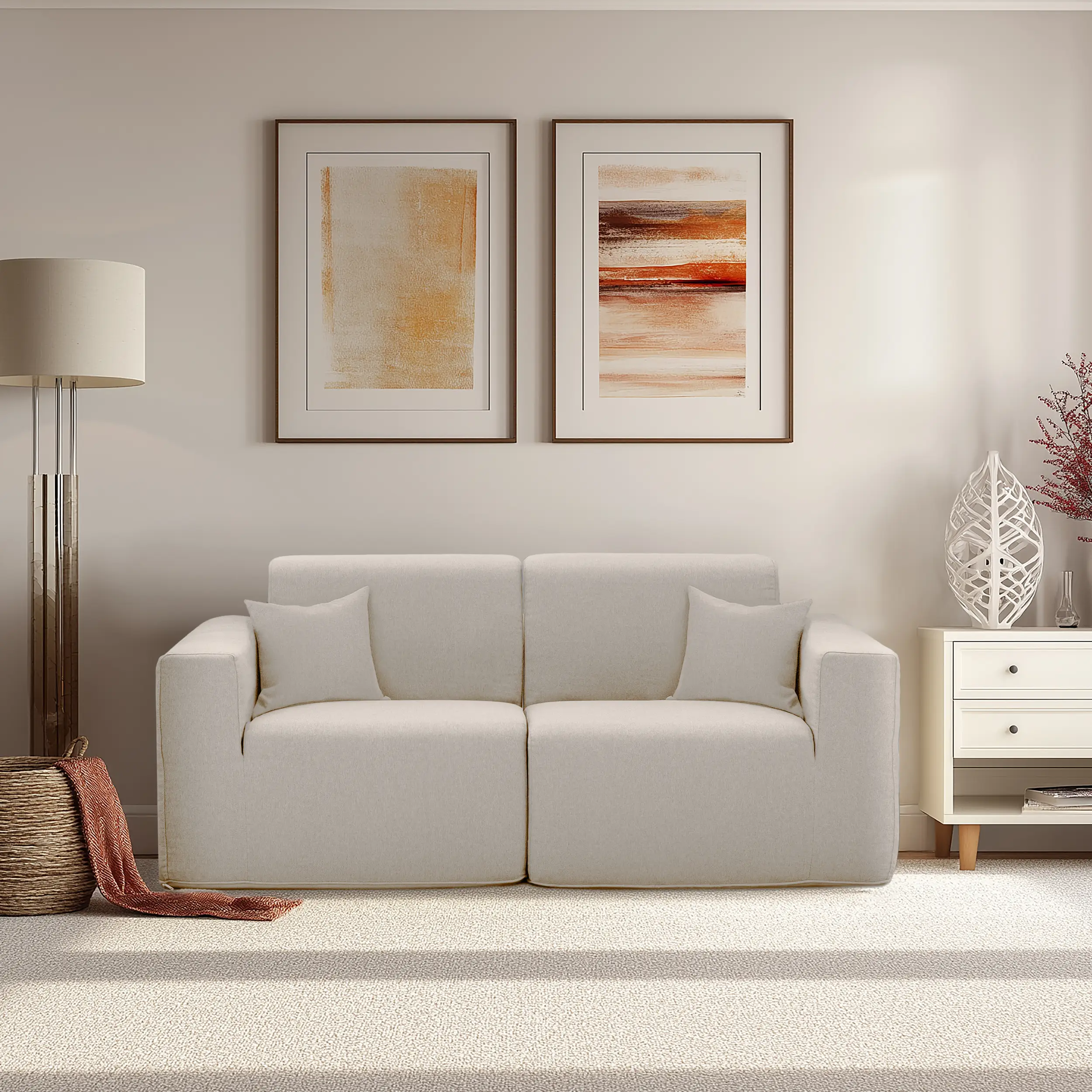 Deko Living 2 Piece Seating Beige Compressed Foam Sectional Sofa (CIF50217SET)