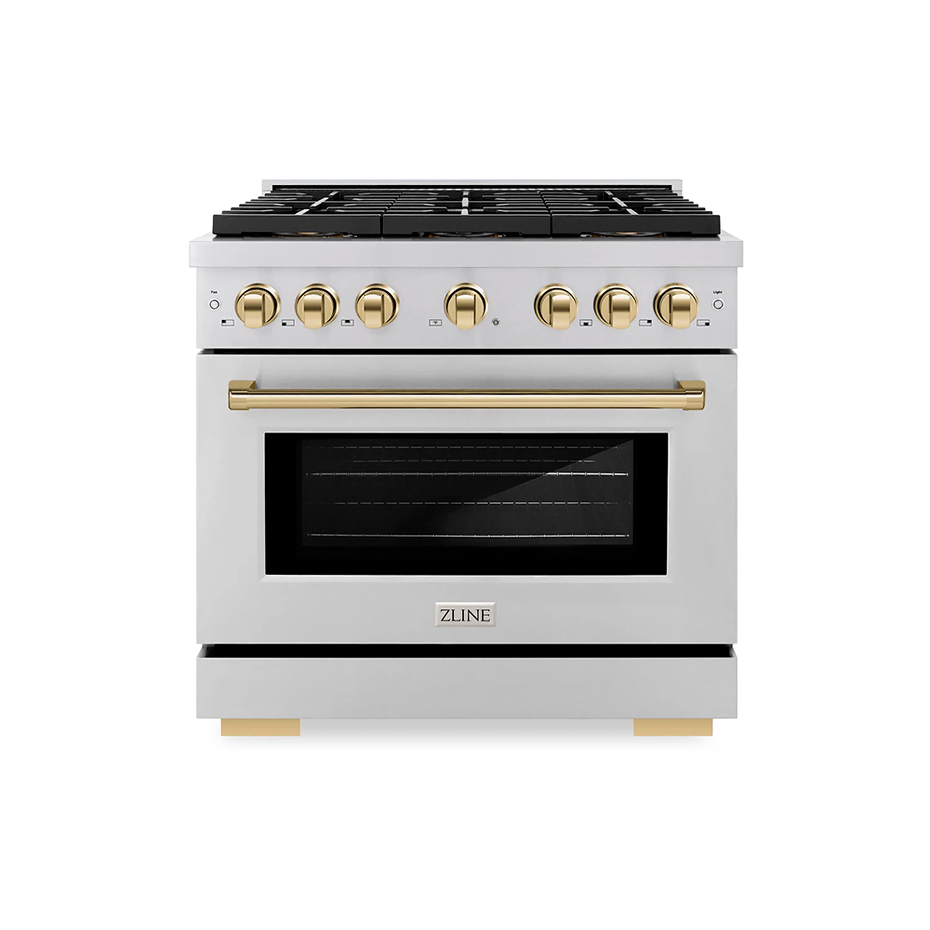 ZLINE Autograph Edition 36-Inch 5.2 cu. ft. Paramount Gas Range with 6 Burner DuoPro鈩?Cooktop and Convection Gas Oven in Stainless Steel and Polished Gold Accents (PSGRZ-36-G)
