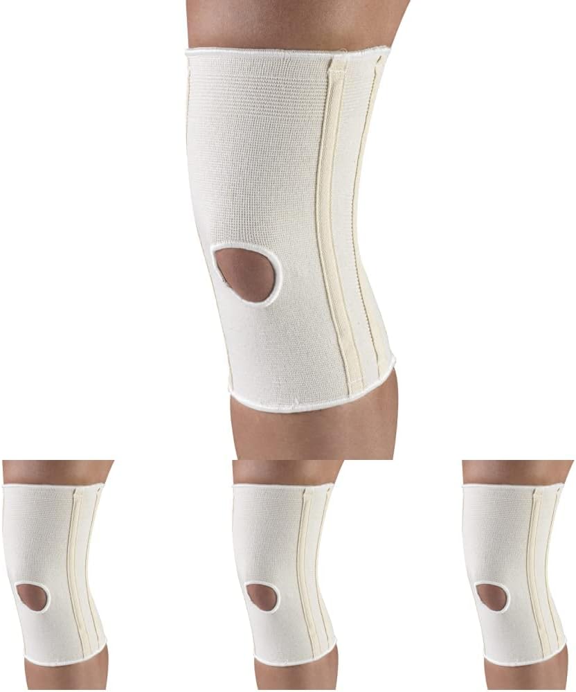 Champion Knee Brace Flexible Stays Knit Elastic, White, Large (Pack of 4)