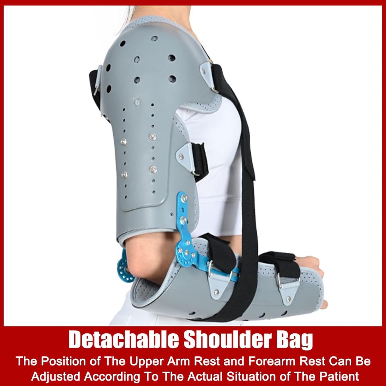 Hinged ROM Telescoping Elbow Brace Post OP Adjustable Splint and Shoulder Strap Elbow Brace arm & Elbow Splint w/Sling (Color : Gray, Size : Left Arm)