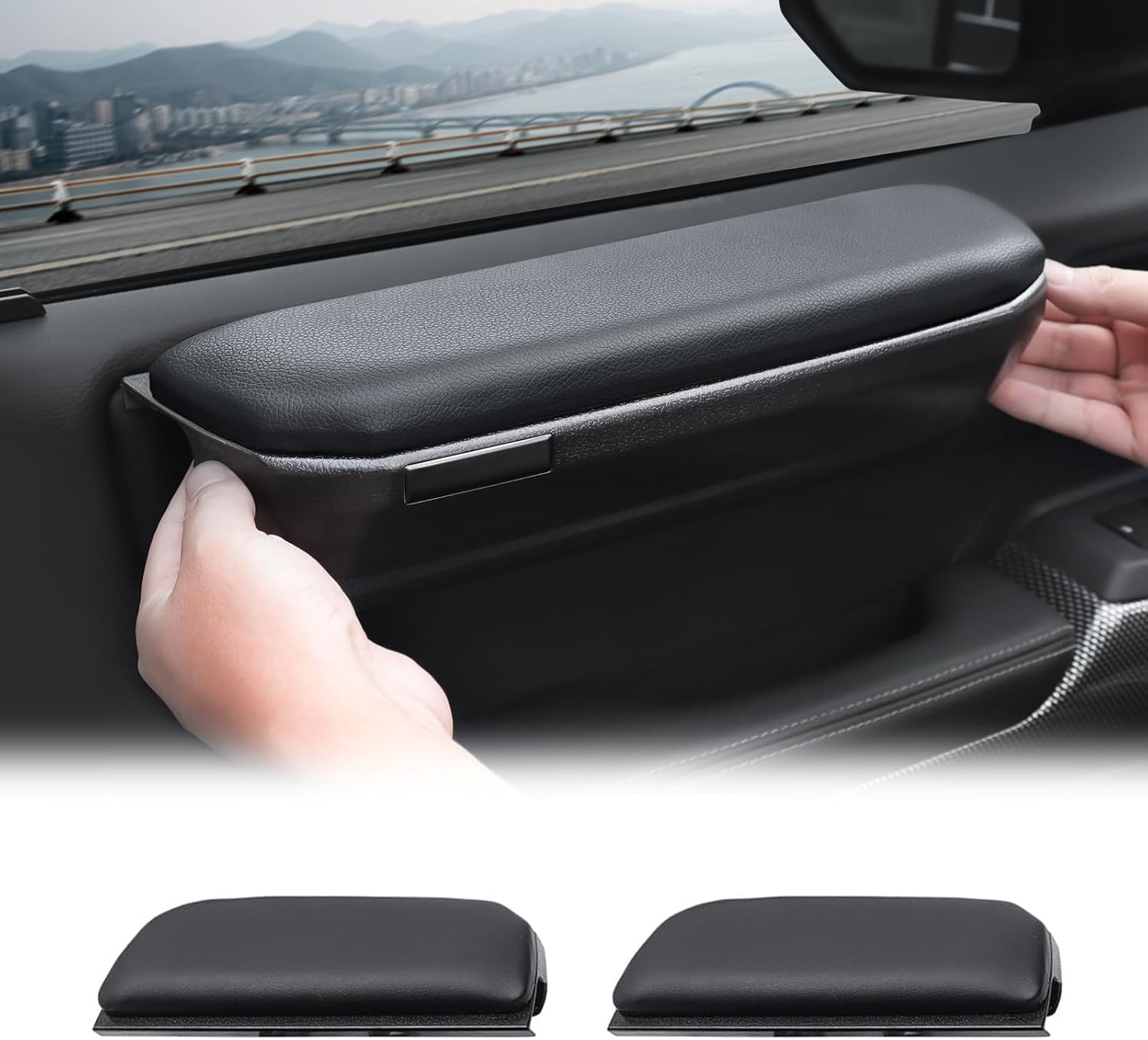 Door armrest is suitable for 2024-2026 Toyota Land Cruiser 250 1958 Prado LC250 car elbow support heightening comfort pad PU leather interior modification 2025 land cruiser accessories (Black)