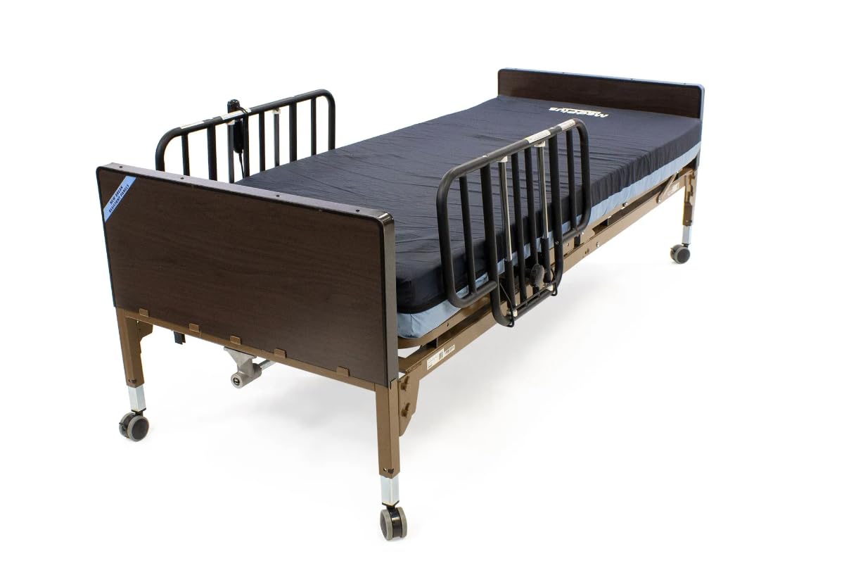 Semi-Electric Hospital Bed Set - Foam Mattress and Half Rails Included - Enhanced Comfort and Convenience
