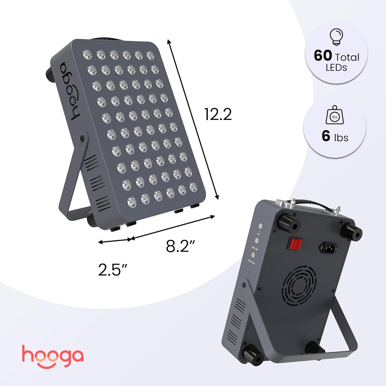 Hooga Red Light Therapy Panel for Face and Body, Red & Near Infrared LED Light with Timer and Stand, 60 High-Efficiency Low-Level LEDs (