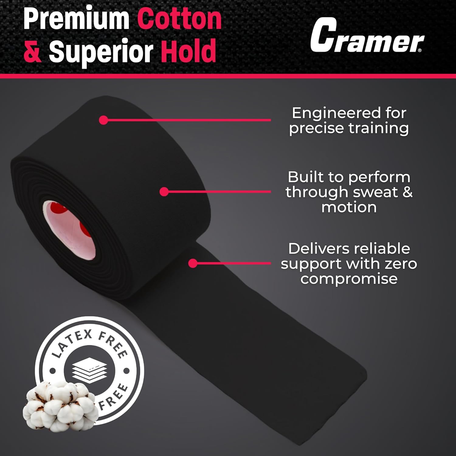 Cramer Team Color Athletic Tape, Black, Latex-Free, 1.5