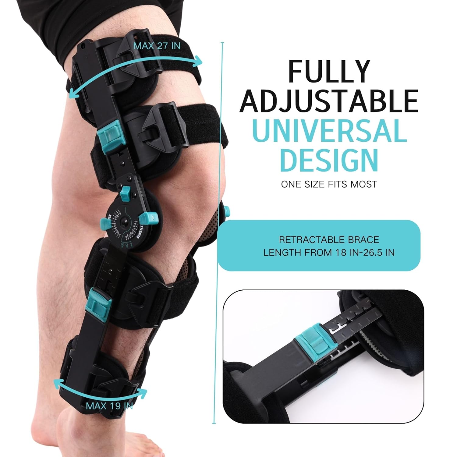 Hinged Rom Knee Brace, Adjustable Post Op Knee Immobilizer for Recovery Stabilization, ACL, MCL and PCL Injury, Medical Orthopedic Support Stabilizer After Surgery for Left and Right Leg