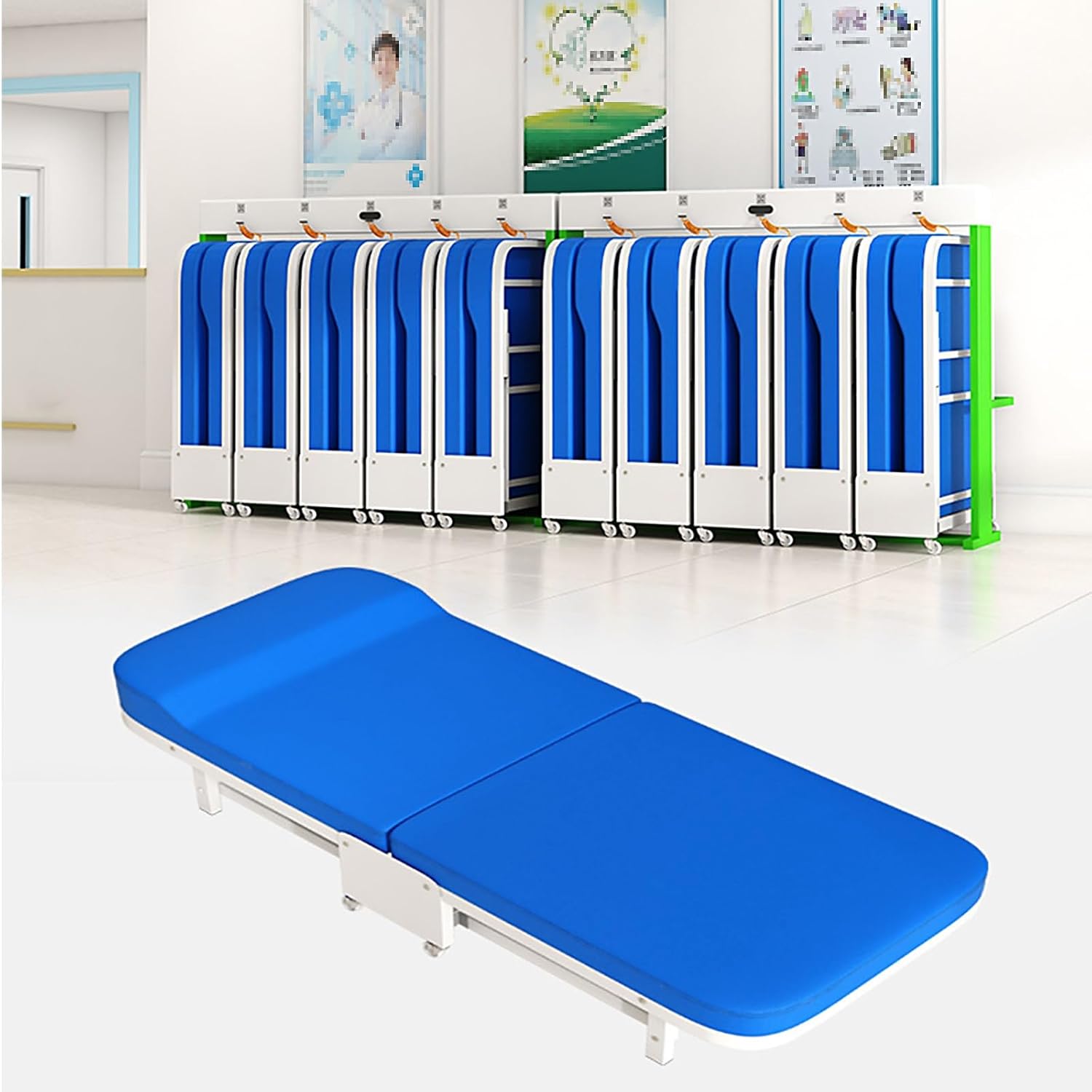 Portable Folding Bed for Adults - Heavy-Duty Metal Hospital Bed, Multi-Functional & Mobile with Universal Wheels, Ideal for Home & Medical Use (188x65x25cm)
