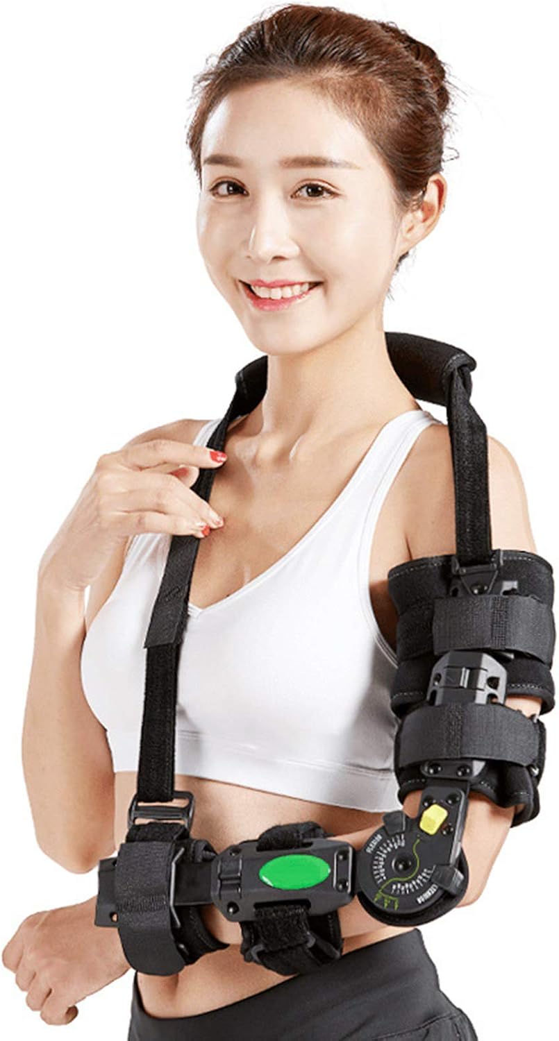 Hinged Elbow Brace, Adults Arm Elbow Splint Immobilizer Brace, Adjustable Elbow Fixator Orthosis for Injury Fractures Treatment and Recovery Aid,Right (Left One Size)
