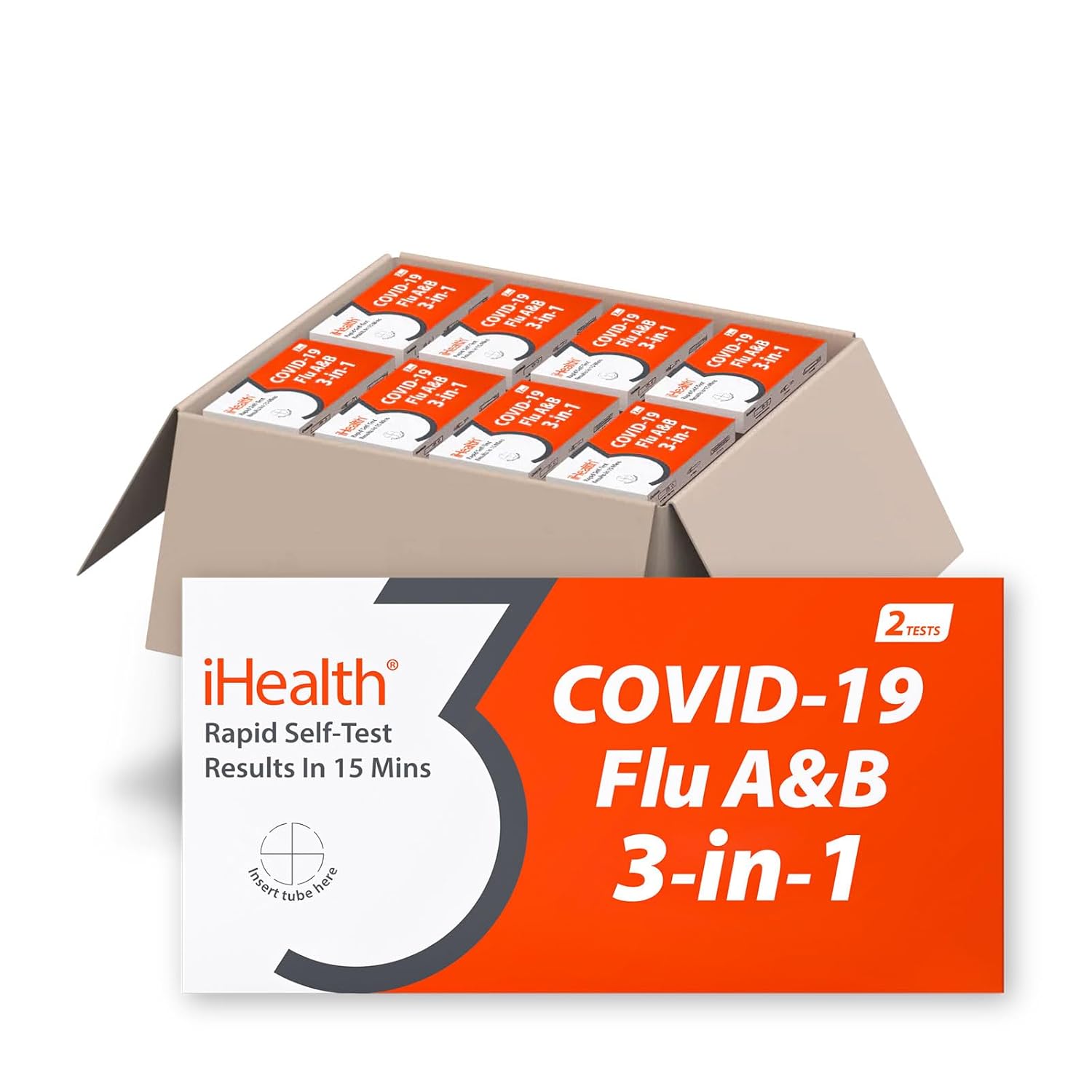 iHealth COVID-19, Flu A&B 3-in-1 Antigen Rapid Test, Results in 15 Minutes, FDA Authorized OTC Flu&COVID Home Test, with Non-invasive Nasal Swab, Easy to Use &No Discomfort (48 Packs, 96 Tests Total)
