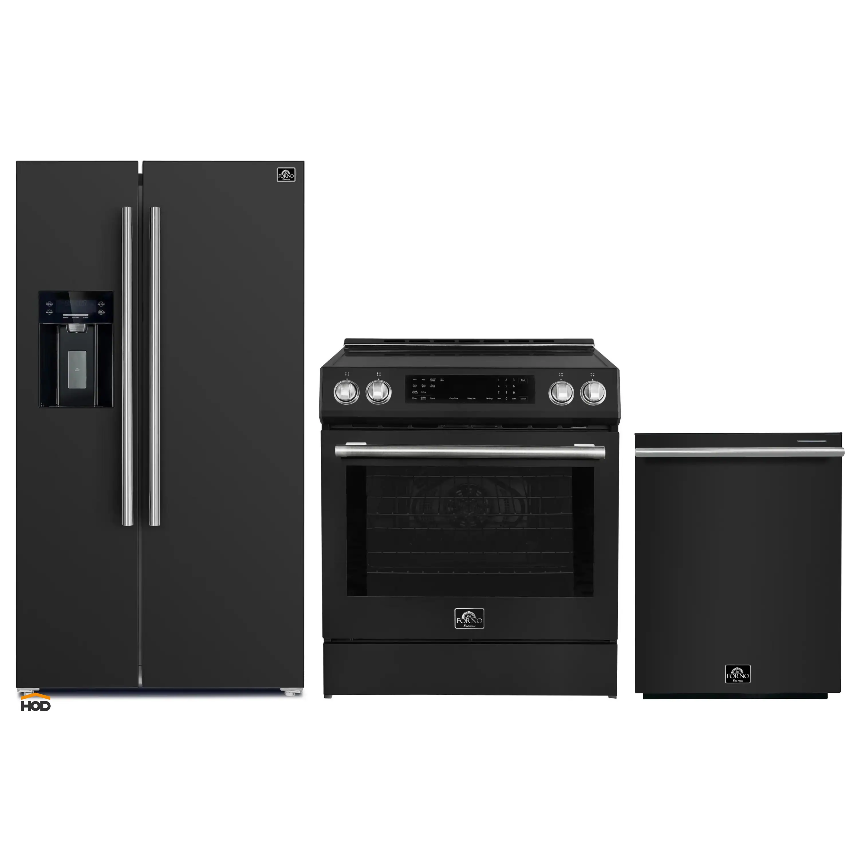Forno Espresso 3-Piece Appliance Package - 30-Inch Induction Range, Refrigerator with Water Dispenser and Dishwasher in Black with Stainless Steel Trim