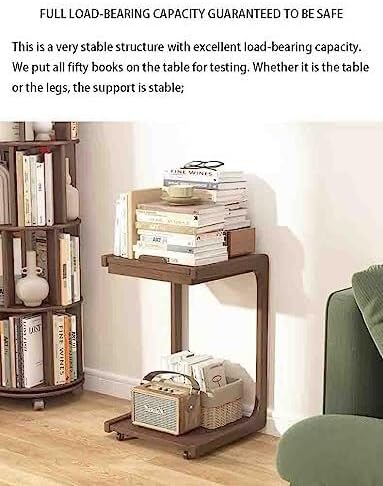 Overbed Table with Wheels, Solid Wood Side Table, Removable C-Shaped Bedside Table Side Cabinet for Hospital & Home Medical Use(L 60 CM)