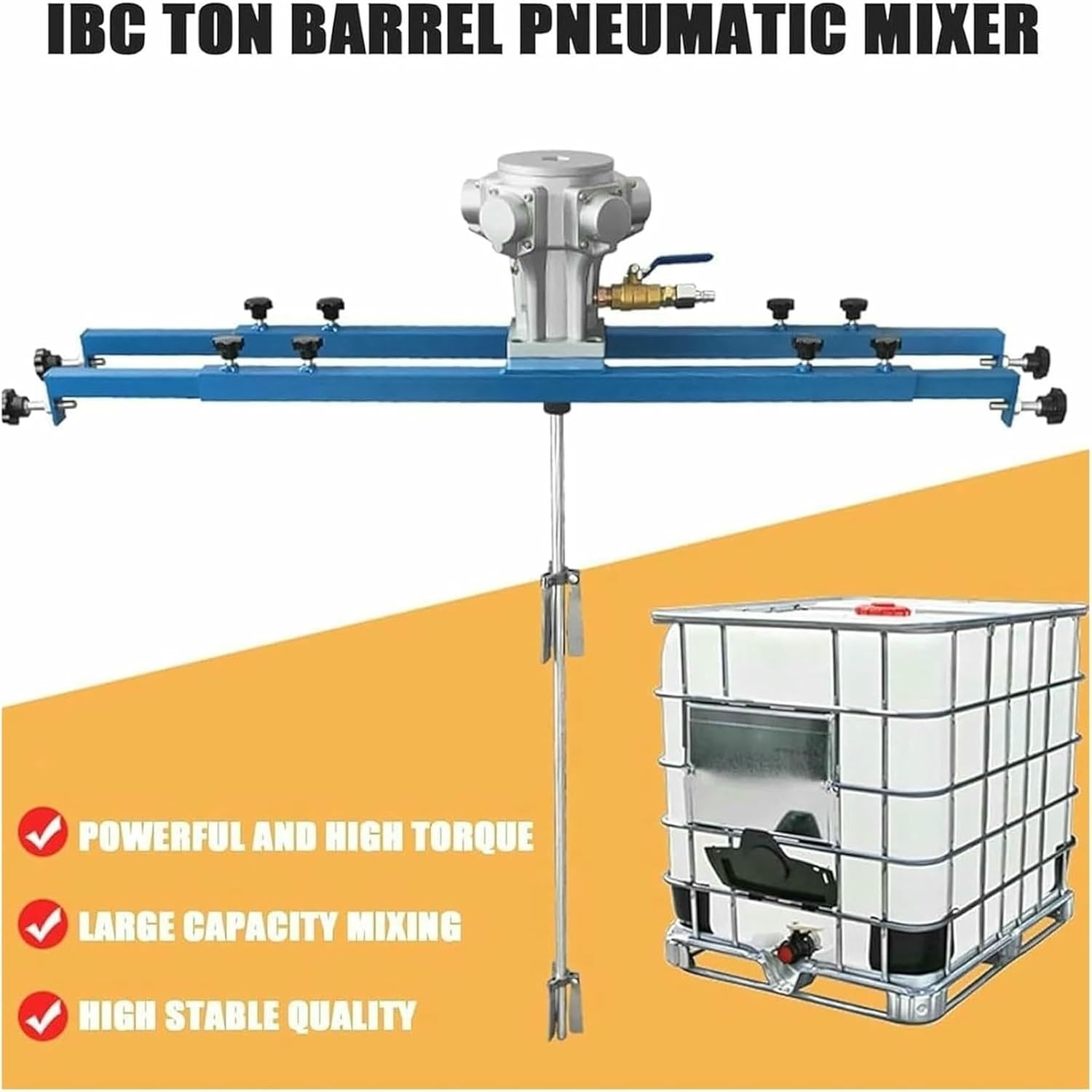 1300RPM Pneumatic Agitator, 1.5HP Tank Mixer Machine, 1000L IBC Air Agitator, 960mm Mixing Rod Length, Impeller Diameter*