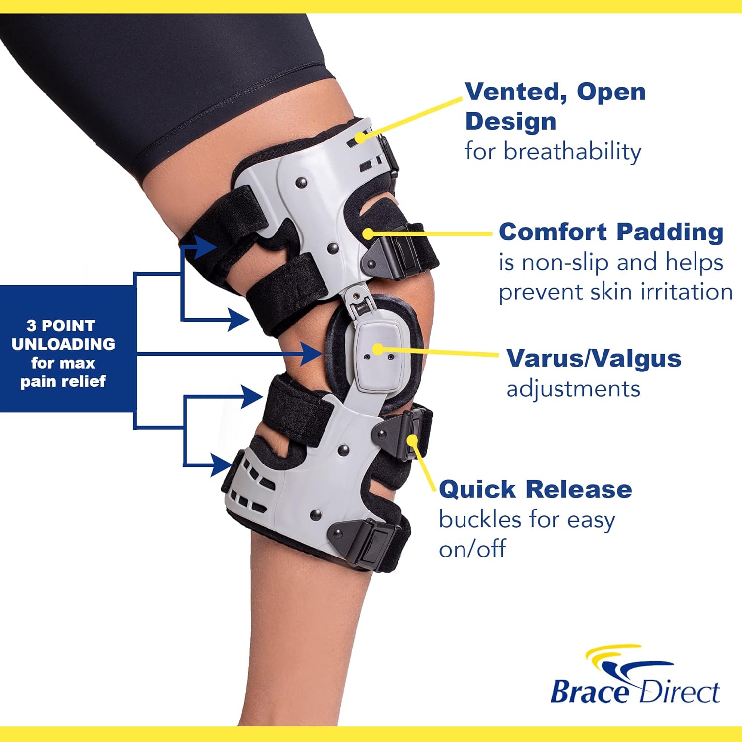 Brace Direct OA Unloader Brace + Heated Knee Massager- Complete Knee Pain Relief Bundle- For Osteoarthritis, Arthritis, Injury, Stiffness