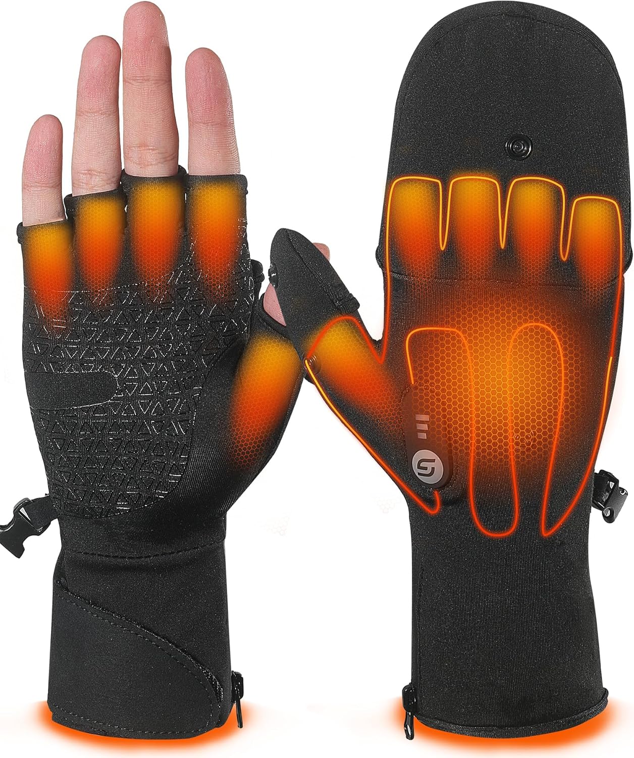 Heated Gloves for Men Women Rechargeable with 7.7V 2400mAh Battery Fingerless Thin Mittens Winter Work Typing with Light-Off Design