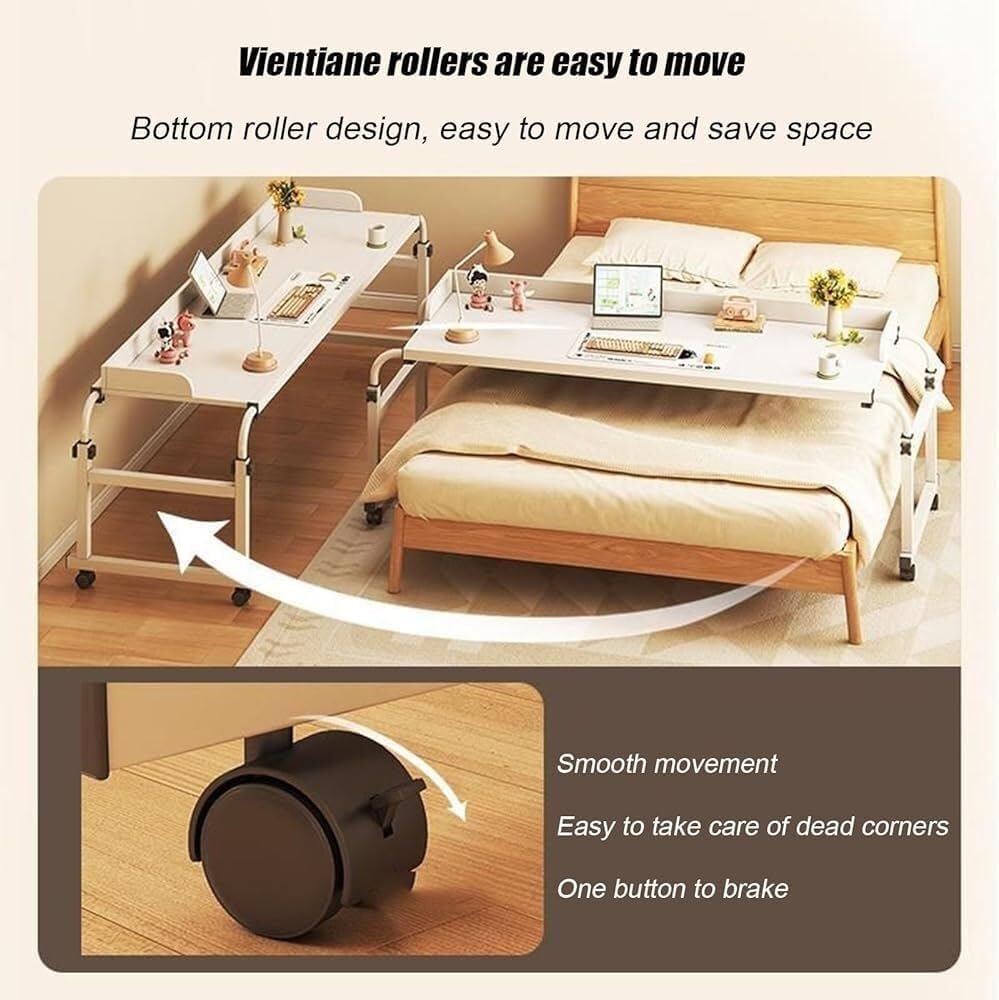 Overbed Table Cross-Bed with 4 Wheels Laptop Stand Cart Over The Bed Table Hospital Bedside Table Mobile Desk Adjustable for Bedroom Living Room Sofa