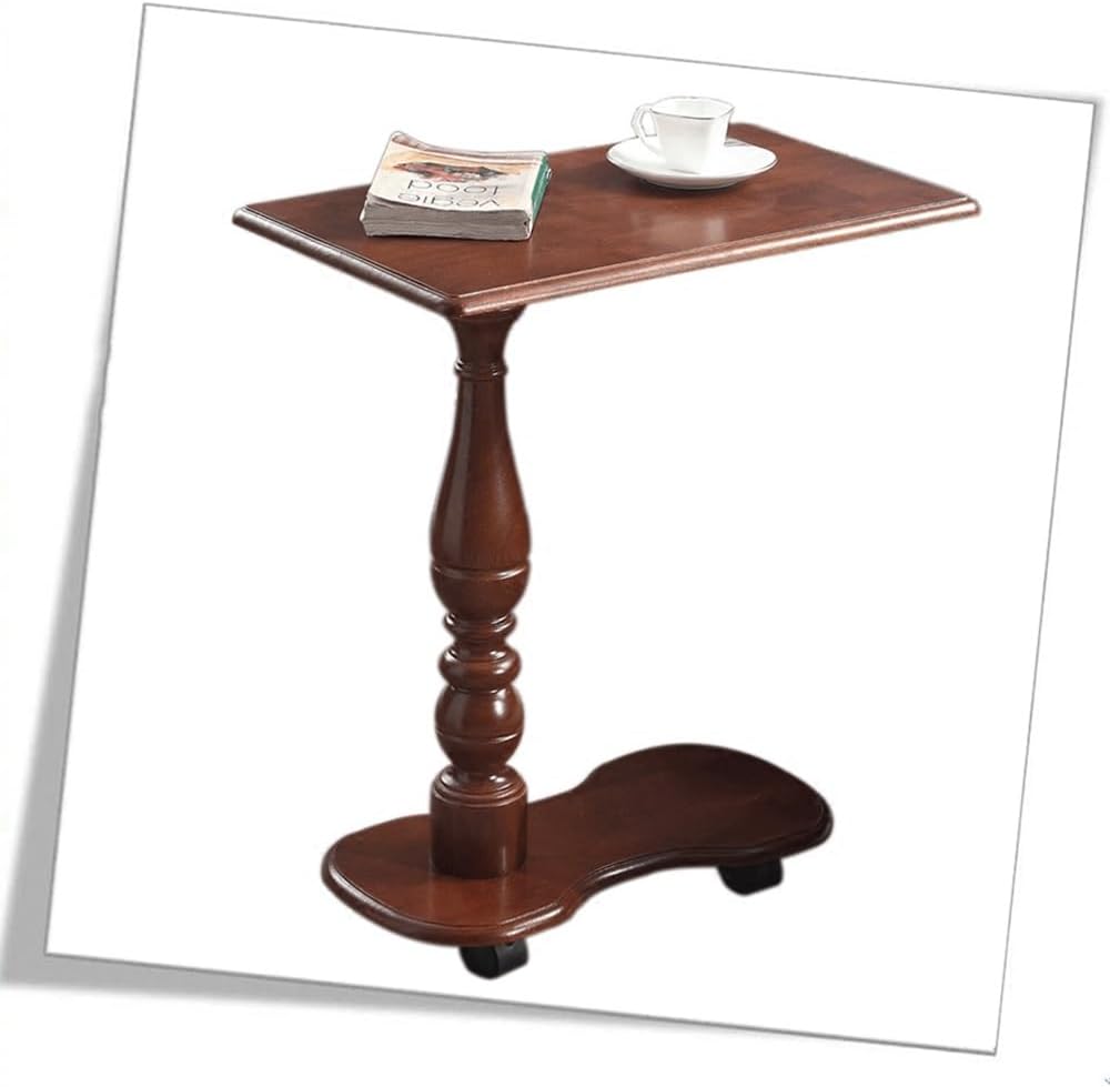 カドゥー KADEUX Bedside Table with Wheels, Vintage Wood Overbed Table, Sofa Side Table Mobile Laptop Cart, Portable C Shaped End Table for Bedside Hospital Medical Home Use (Color : Cherry Color)