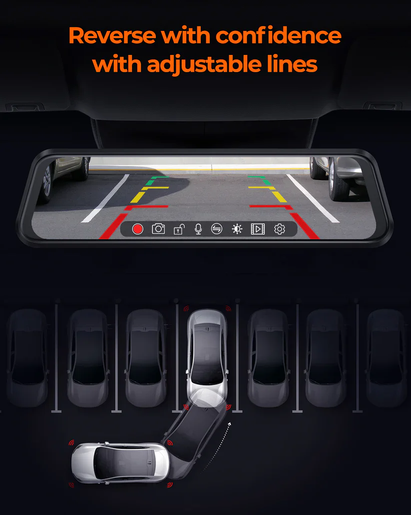 M4 Quad Mirror Dash Cam with 1080P Front+Rear+Left/Right Side Cameras, 12