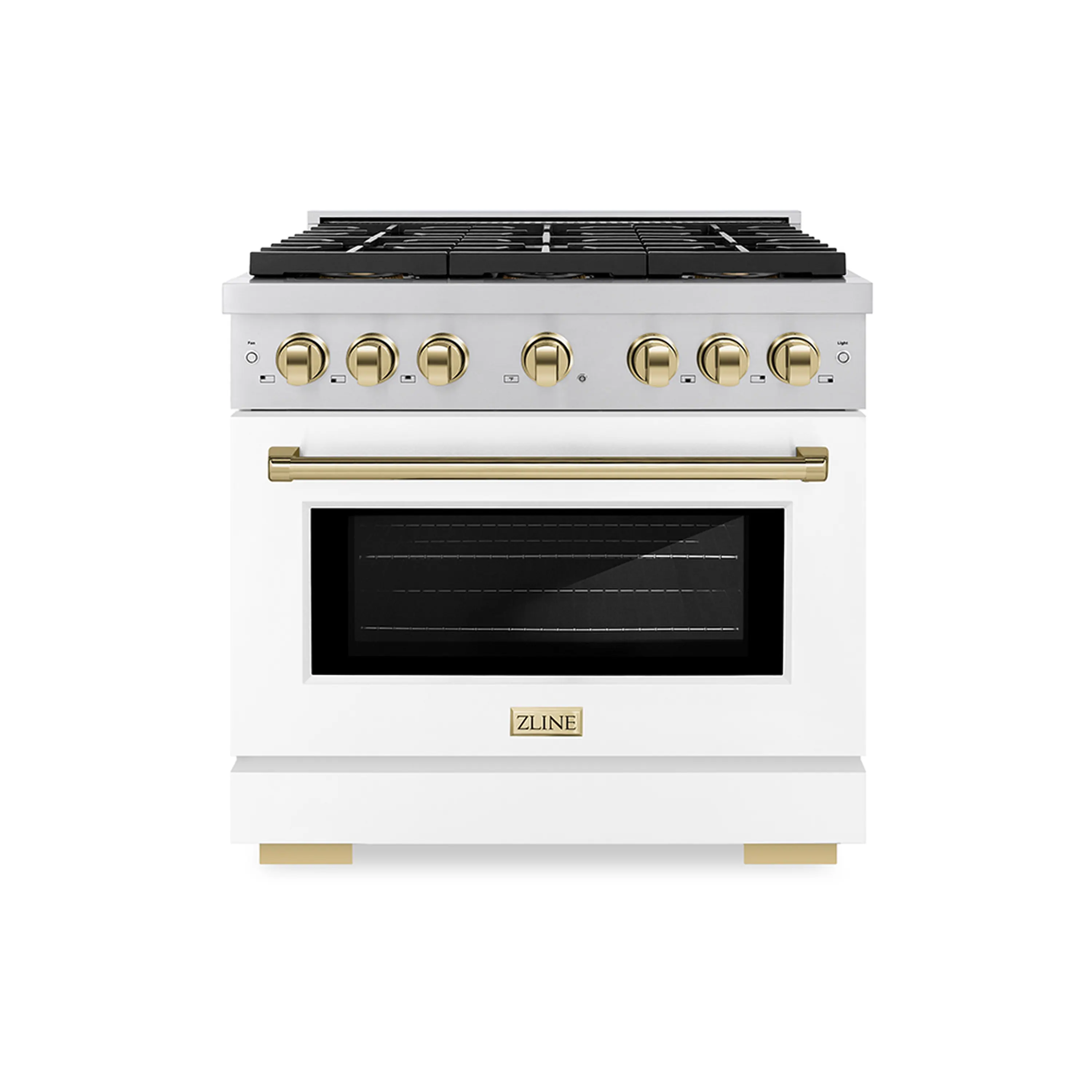 ZLINE Autograph Edition 36-Inch 5.2 cu. ft. Paramount Gas Range with 6 Burner DuoPro鈩?Cooktop and Convection Gas Oven with White Matte Door and Polished Gold Accents (PSGRZ-WM-36-G)