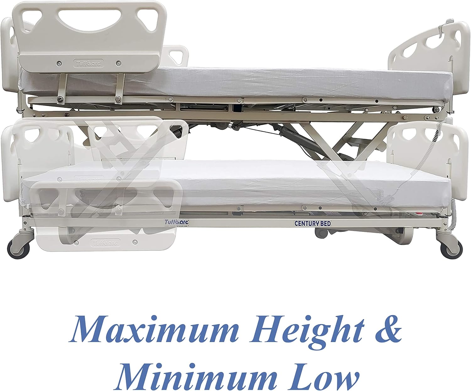 Century Hospital Bed, 5 Function Full Electric Long Term Care Low Bed with High Density Foam Mattress & Half Rail Package (36