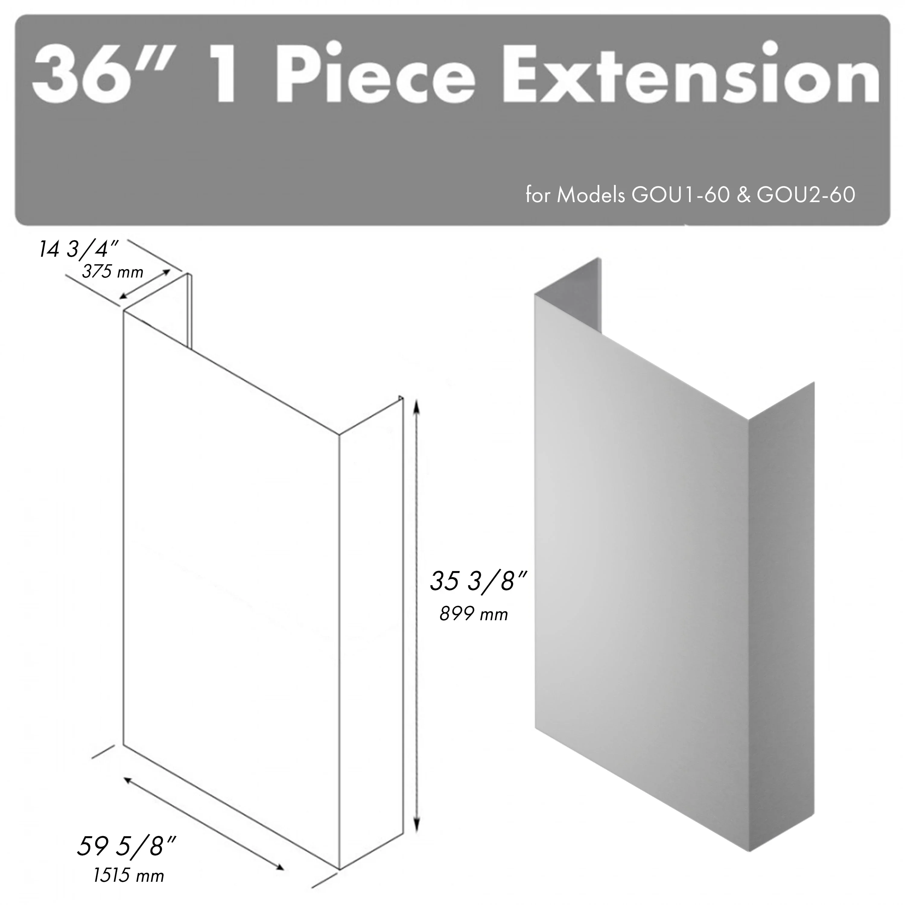 ZLINE 36-Inch Chimney Extension for 60-Inch Under Cabinet Outdoor Grill Hood (1PEXT-GOU60-36)