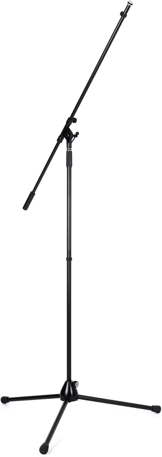 K&M König & Meyer 21021.500.55 Overhead Microphone Stand | Long Boom Arm | T-bar Locking Mechanism | Heavy Duty Folding Tripod Base | Compact For Travel / Storage | German Made | Black