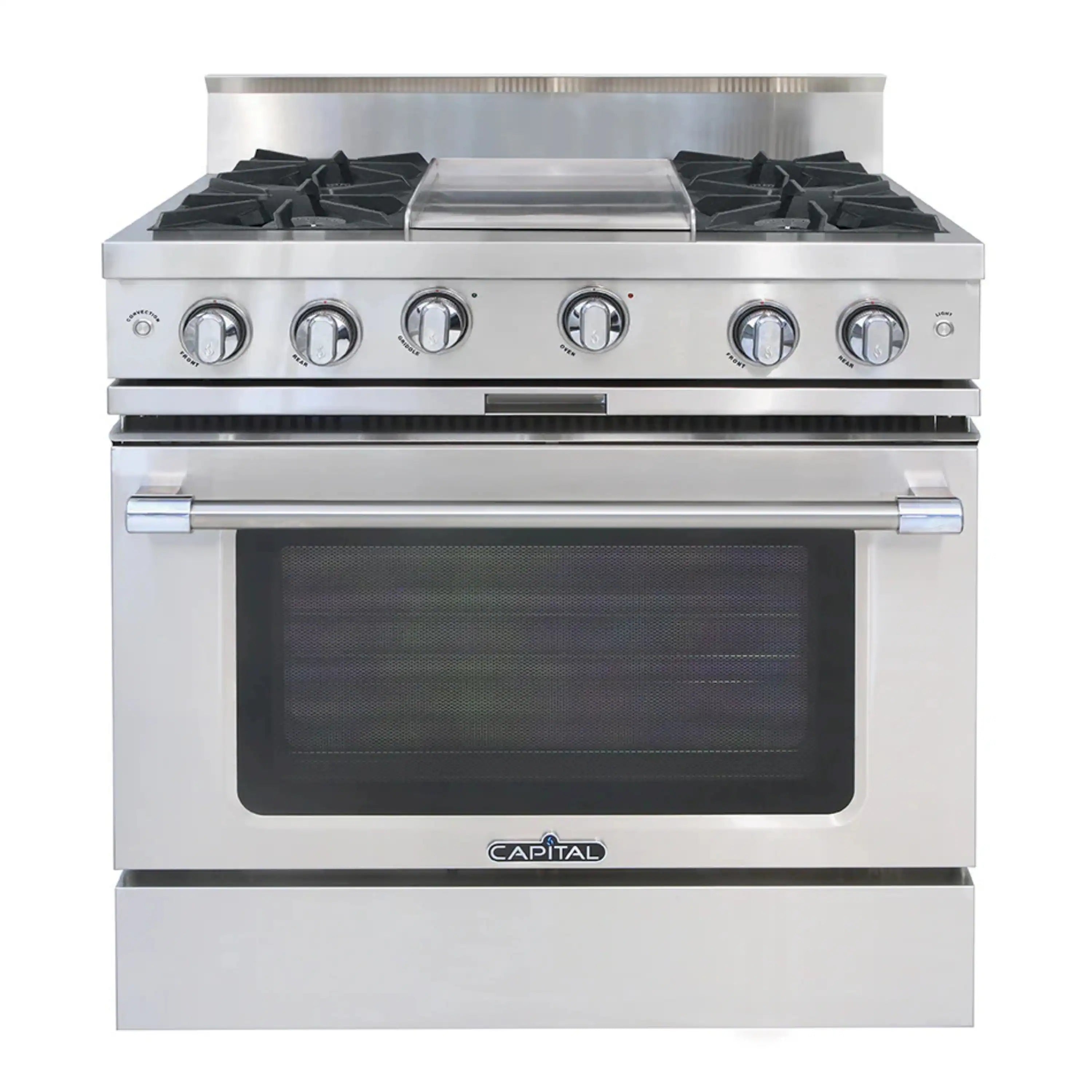 Capital 36-Inch Classic Chef Gas Range in Stainless Steel with 4 Open Burners & Griddle (MCOR362G2)