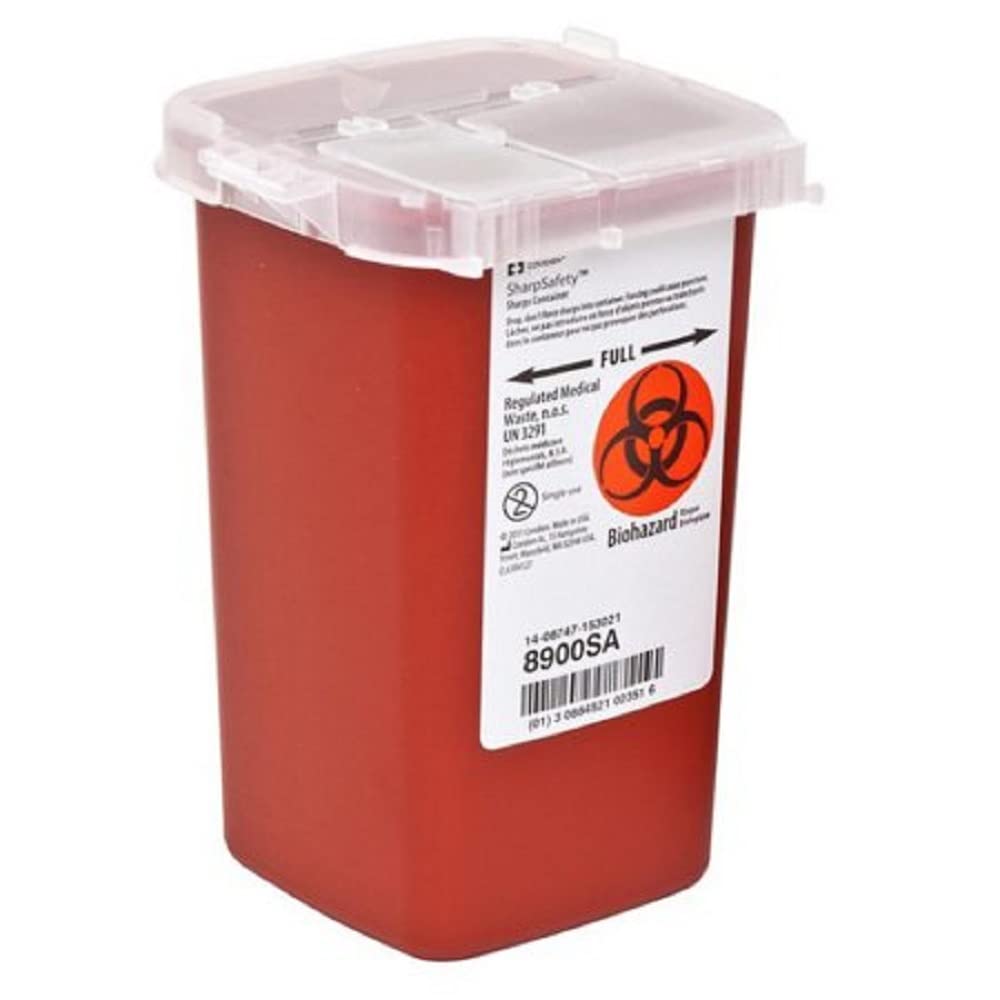 Covidien 8900SA SharpSafety Sharps Container, Phlebotomy, 1 Quart Capacity, Red (Pack of 100)