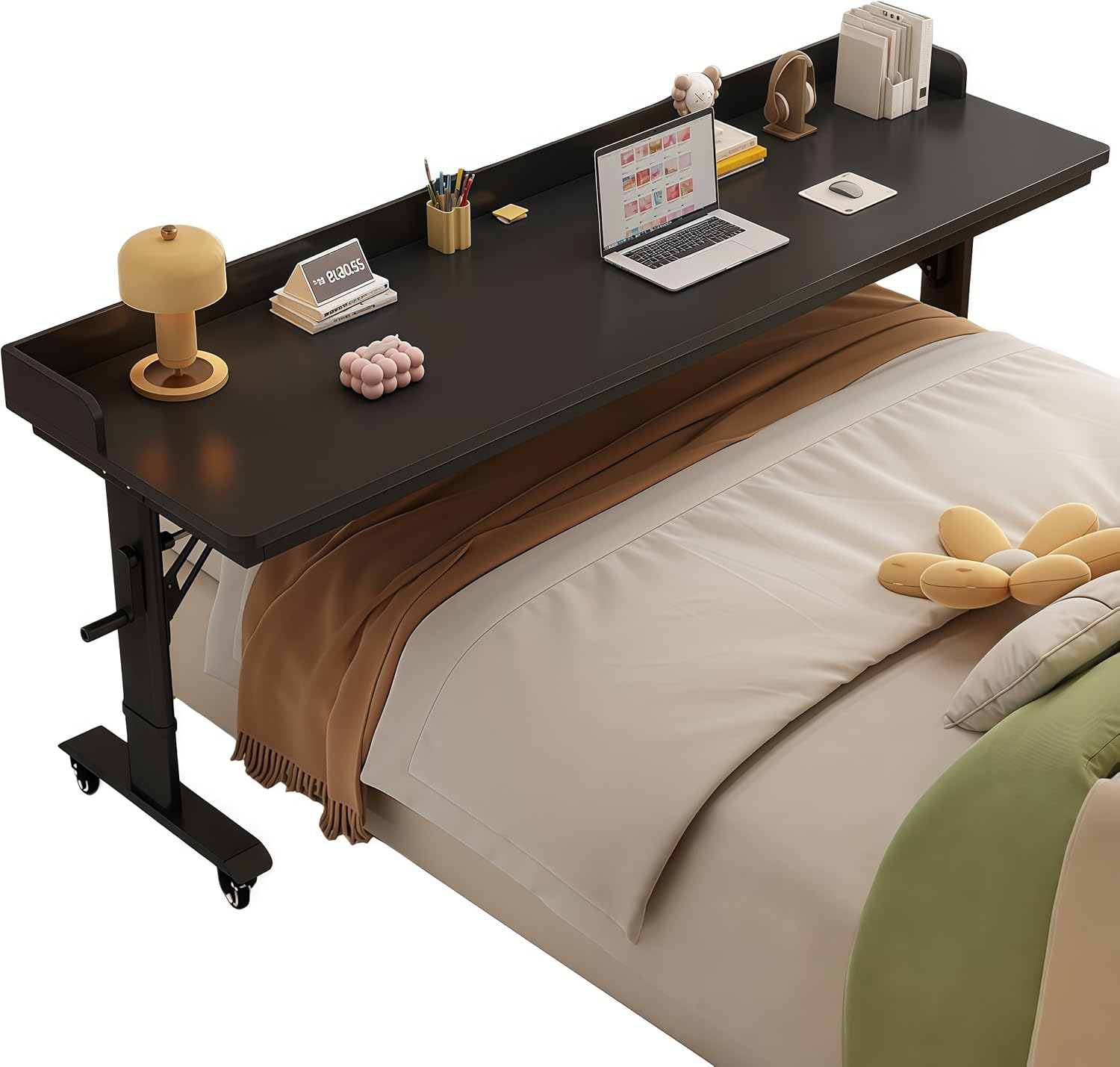 Over The Bed Table with Wheels,Adjustable Height Rolling Bed Desk - Mobile Laptop Cart for Home Office,Hospital, Bedroom Work,Fits King Size Beds