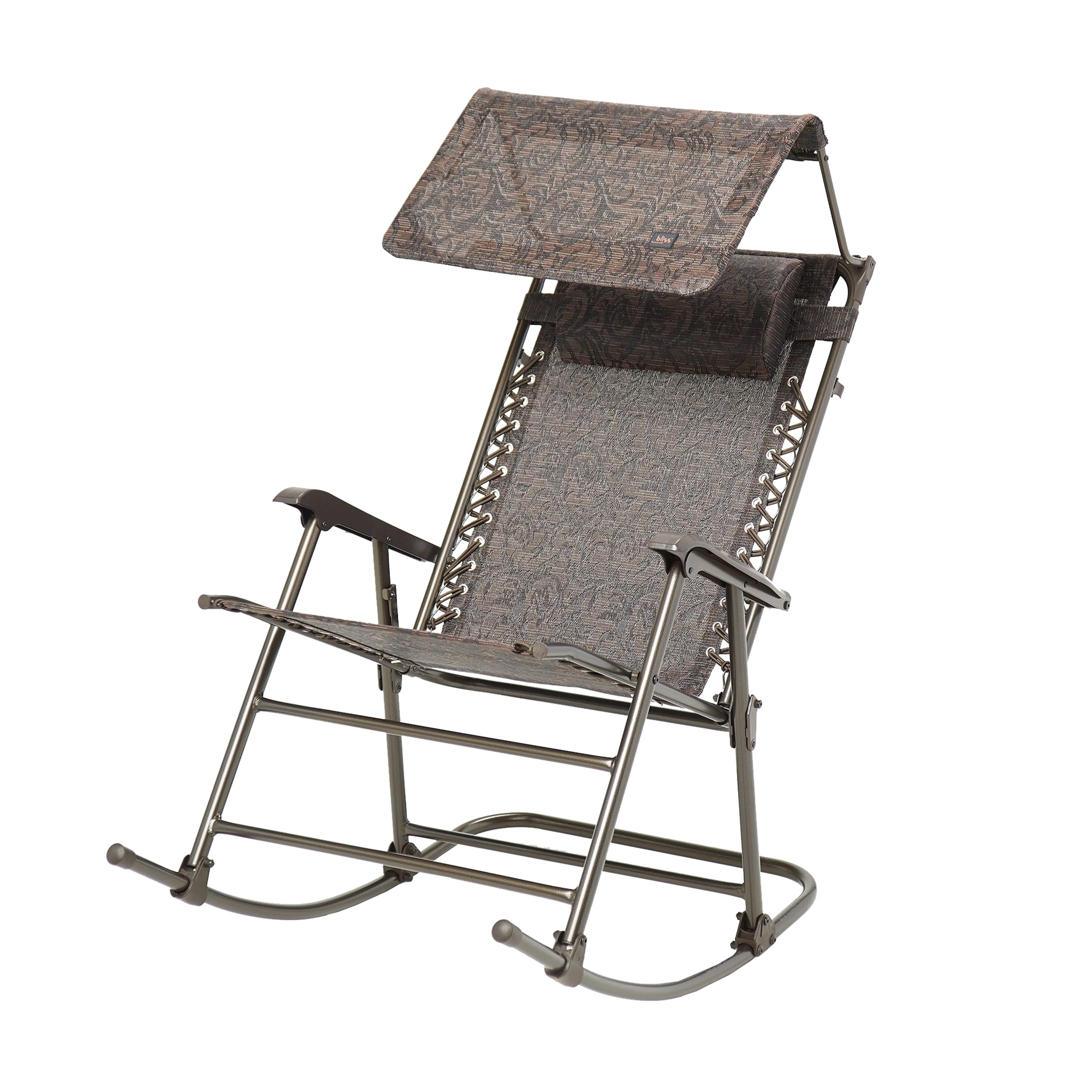 Bliss Hammocks GFR-029-J Outdoor Rocking Chair W/ Canopy | 29-inch | Brown Jacquard
