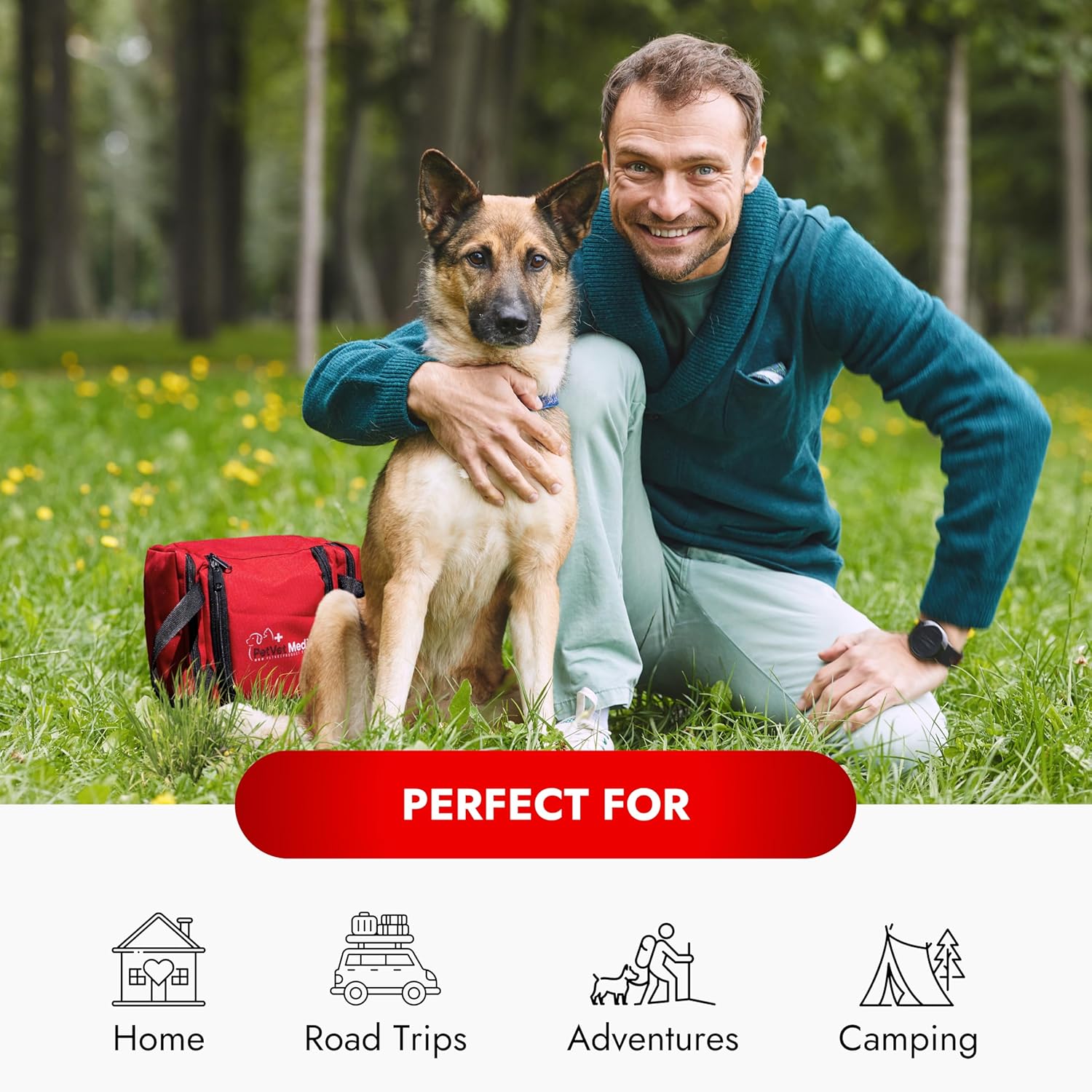 Cat & Dog First Aid Kit - Dog Emergency Kit, Health Supplies & Wound Care -with Thermometer, Bandages for Wounds - Essentials, Travel Bag (Medium)